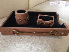 Four Piece Leather Desk Set Hand Made by Maitland Smith in the Style of Gucci