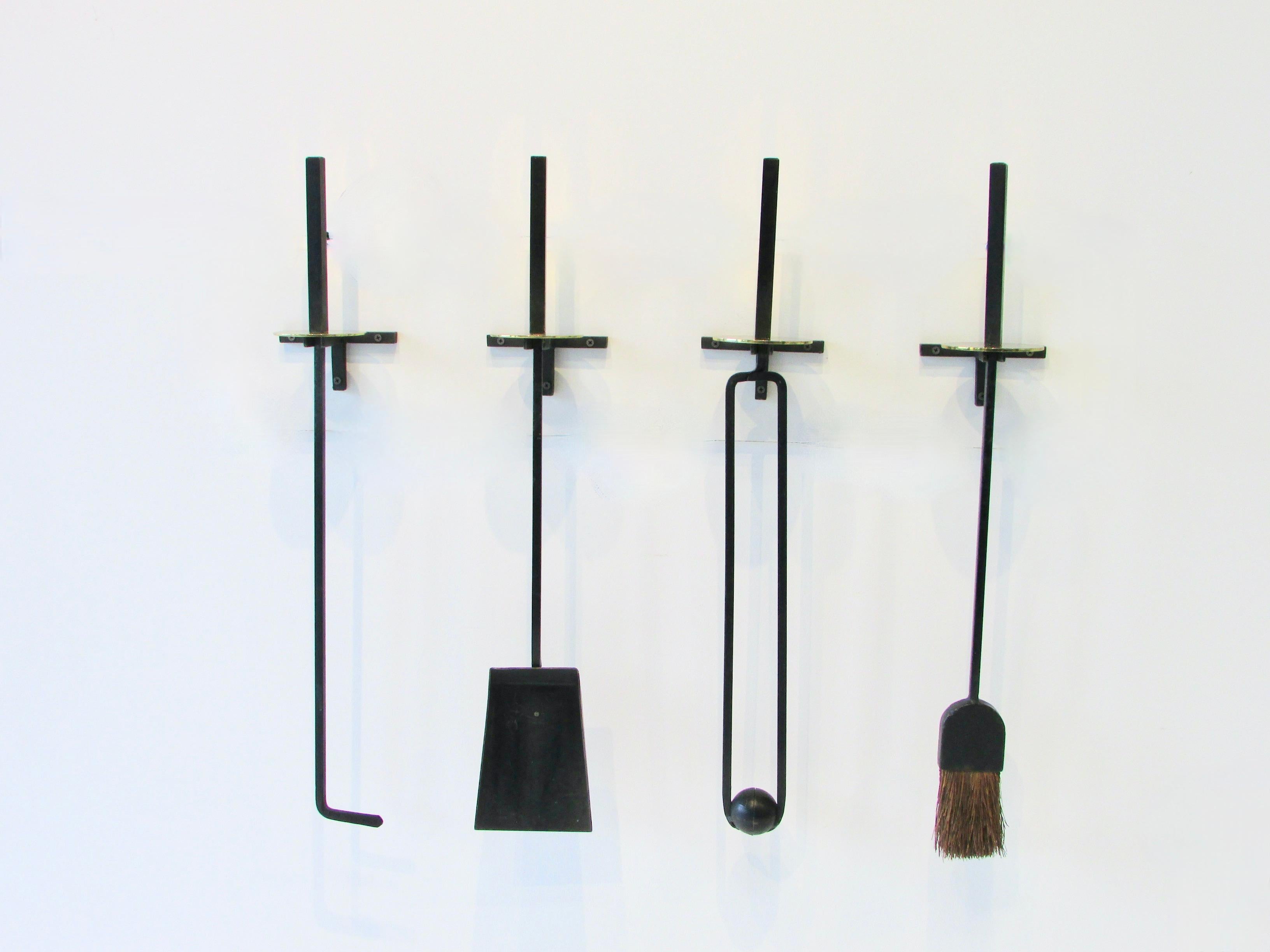 Mid-Century Modern Four Piece Mel Bogart Wall Mounted Fireplace Tools For Sale