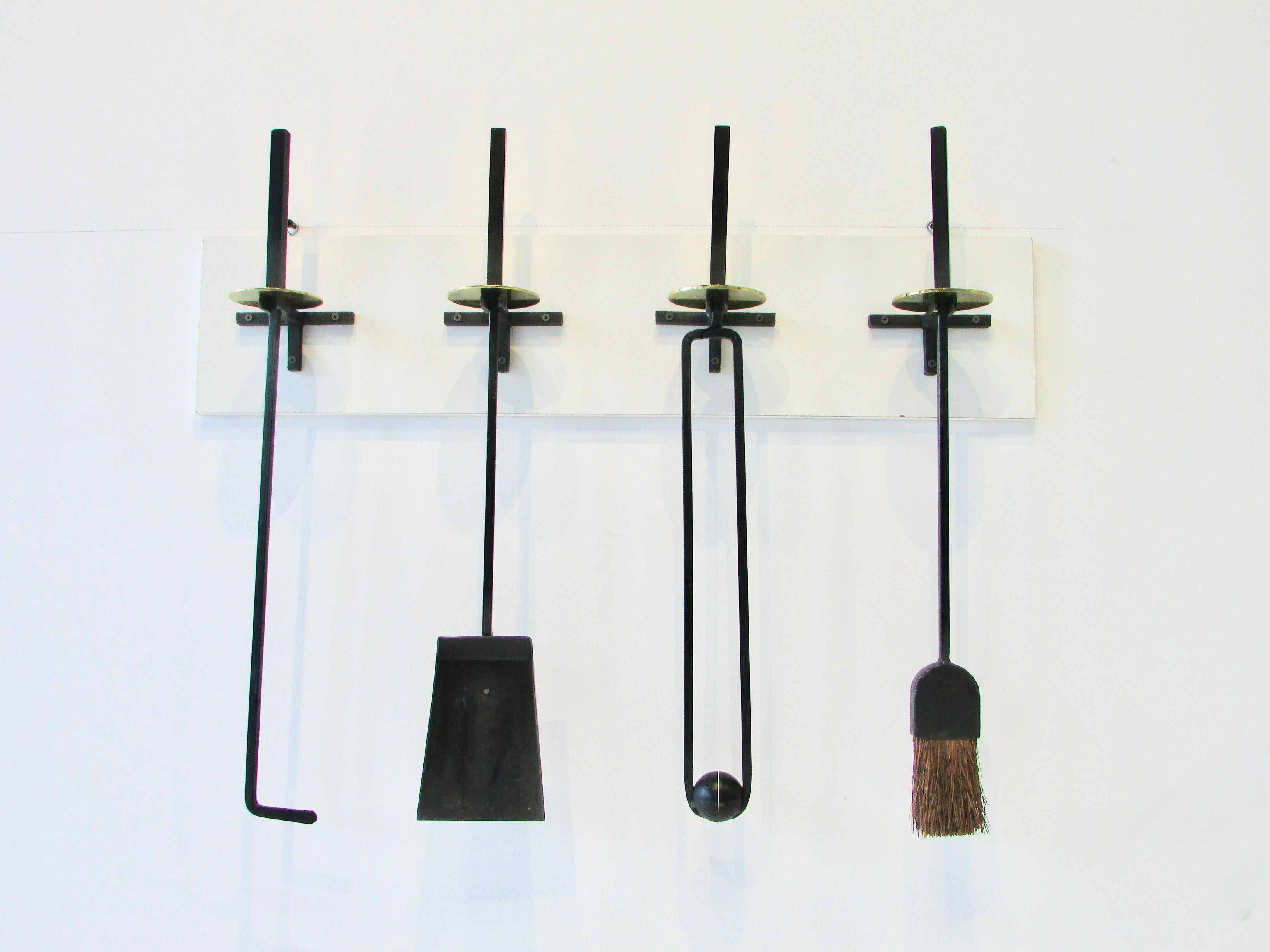 Four Piece Mel Bogart Wall Mounted Fireplace Tools In Good Condition For Sale In Ferndale, MI
