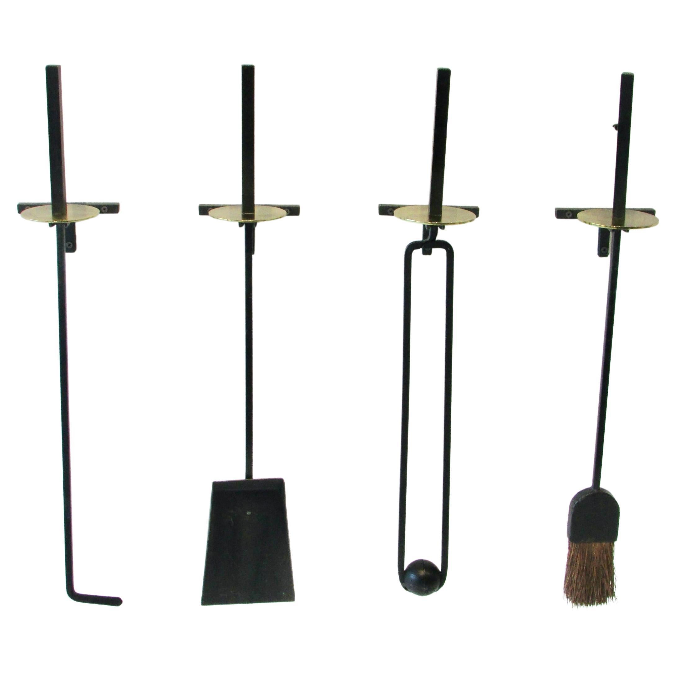 Four Piece Mel Bogart Wall Mounted Fireplace Tools For Sale