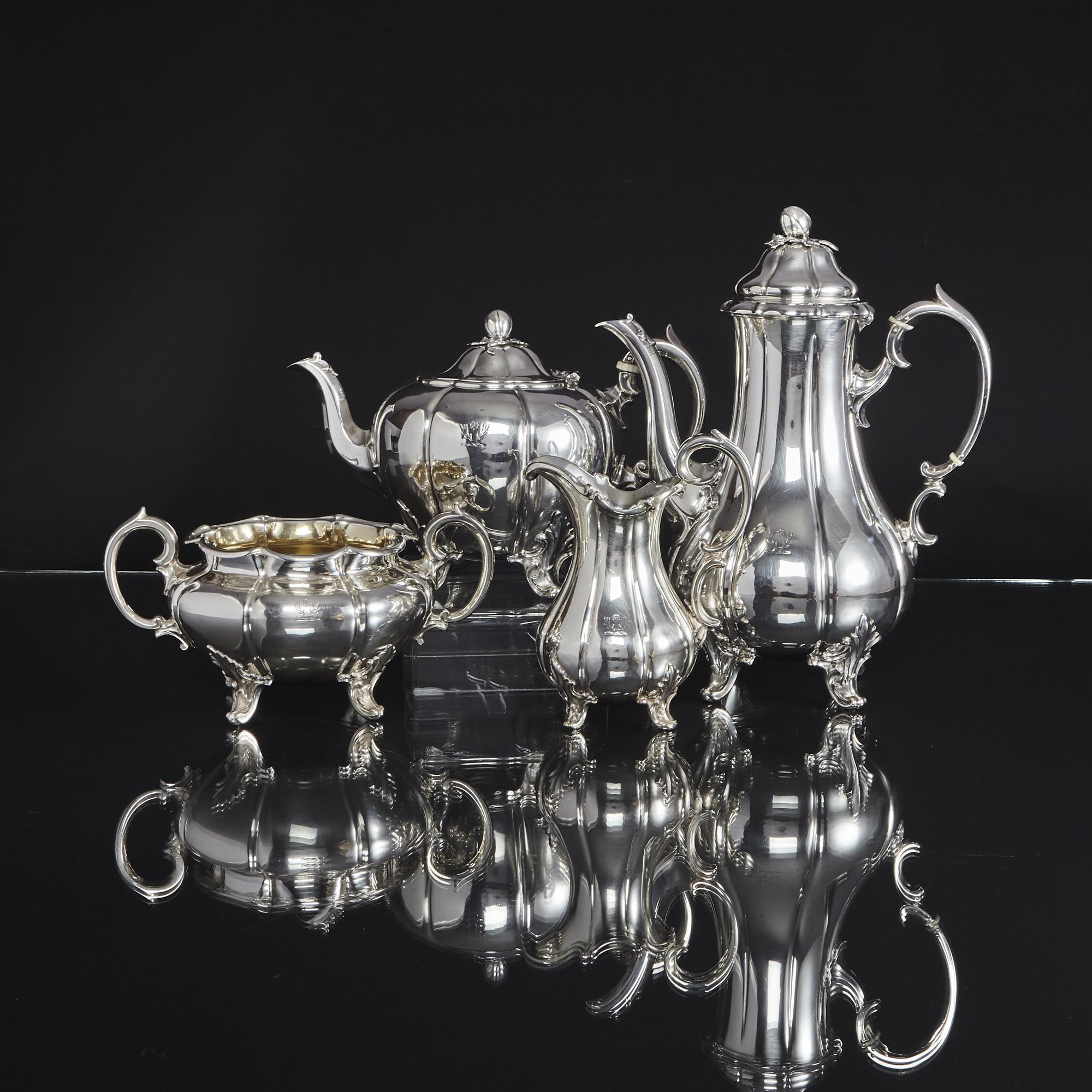 Four Piece Melon Style Silver Tea and Coffee Set For Sale 6