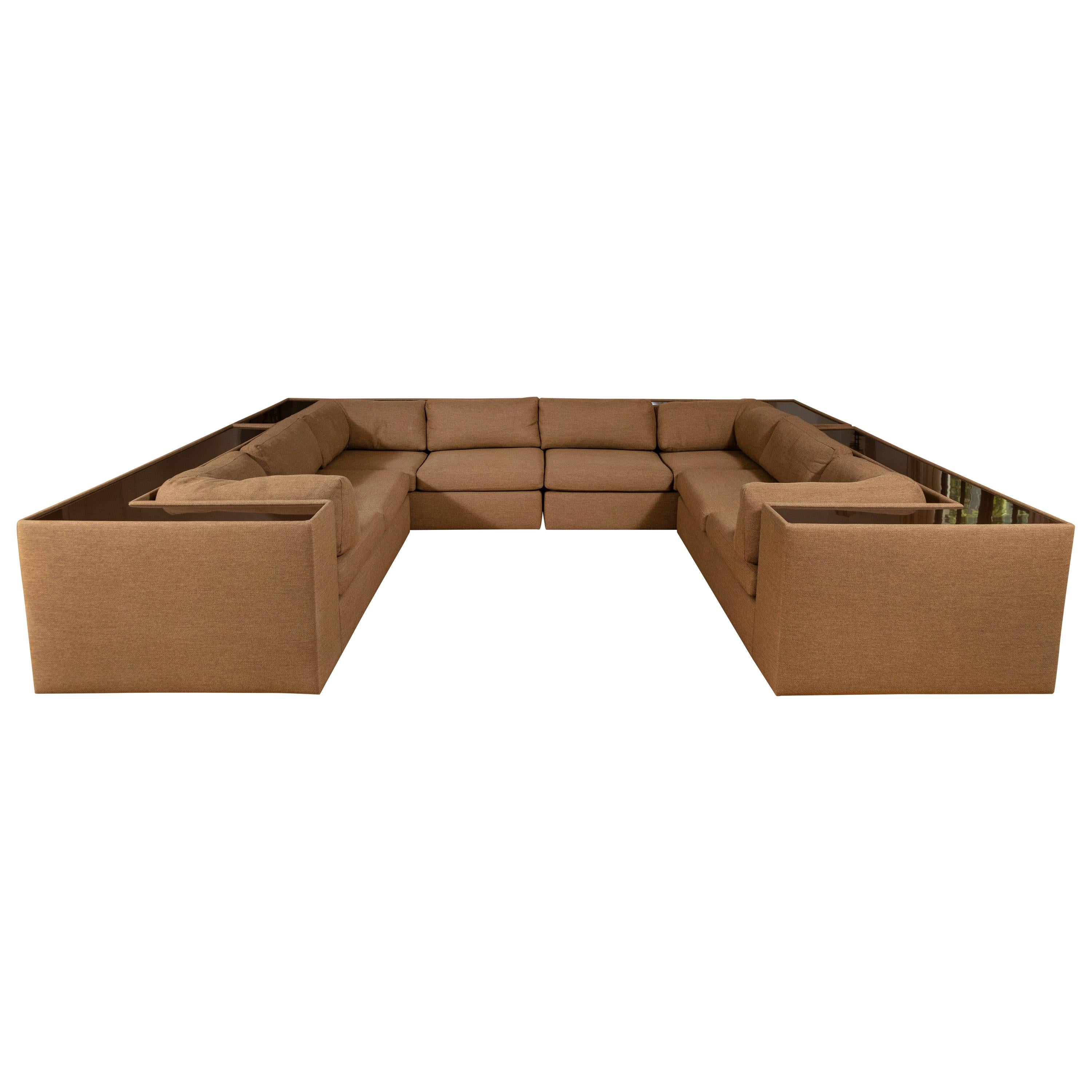 Four-Piece Milo Baughman Sectional Sofa with Original Polymer Shelf Back