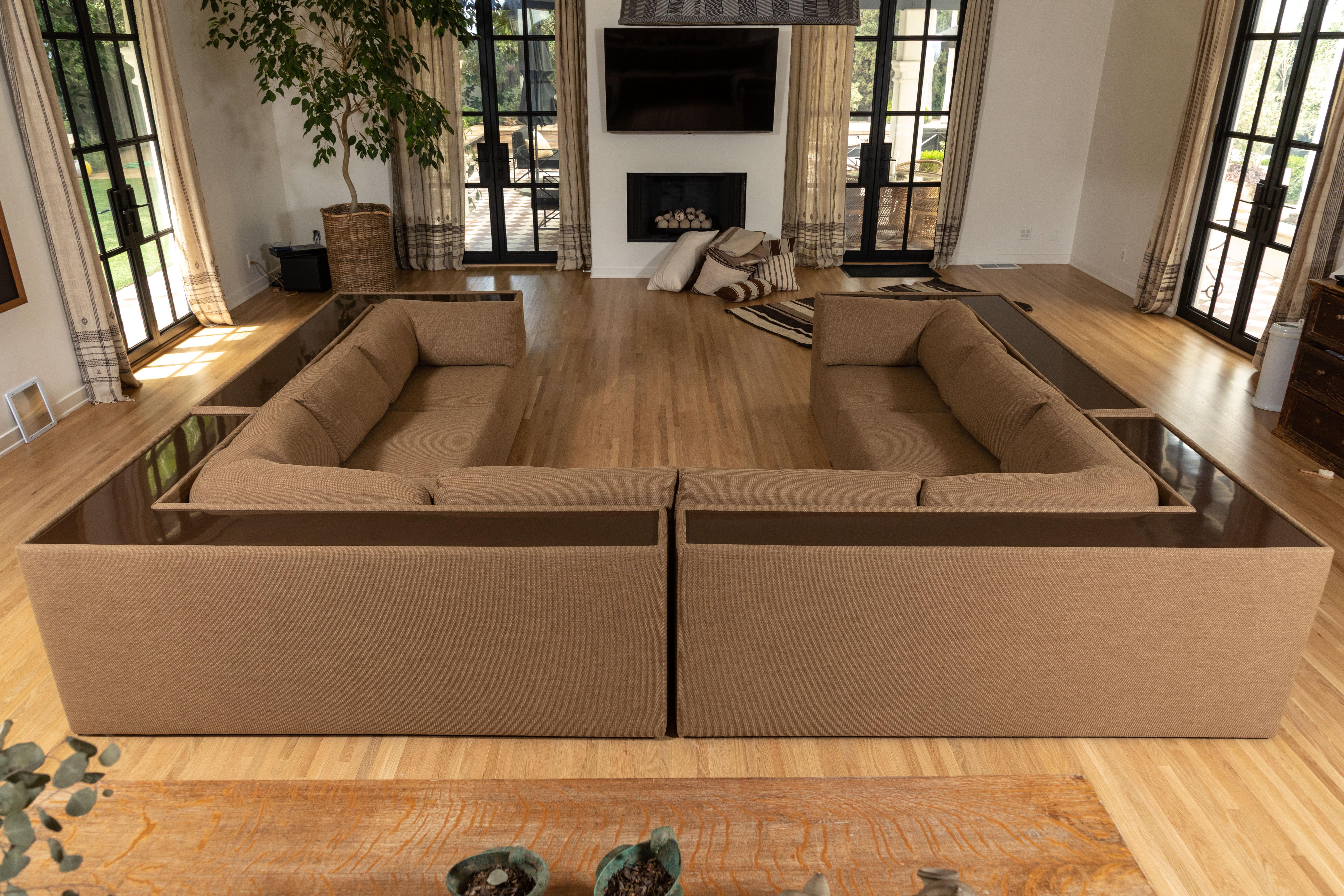 Upholstery Four-Piece Milo Baughman Sectional Sofa with Original Polymer Shelf Back