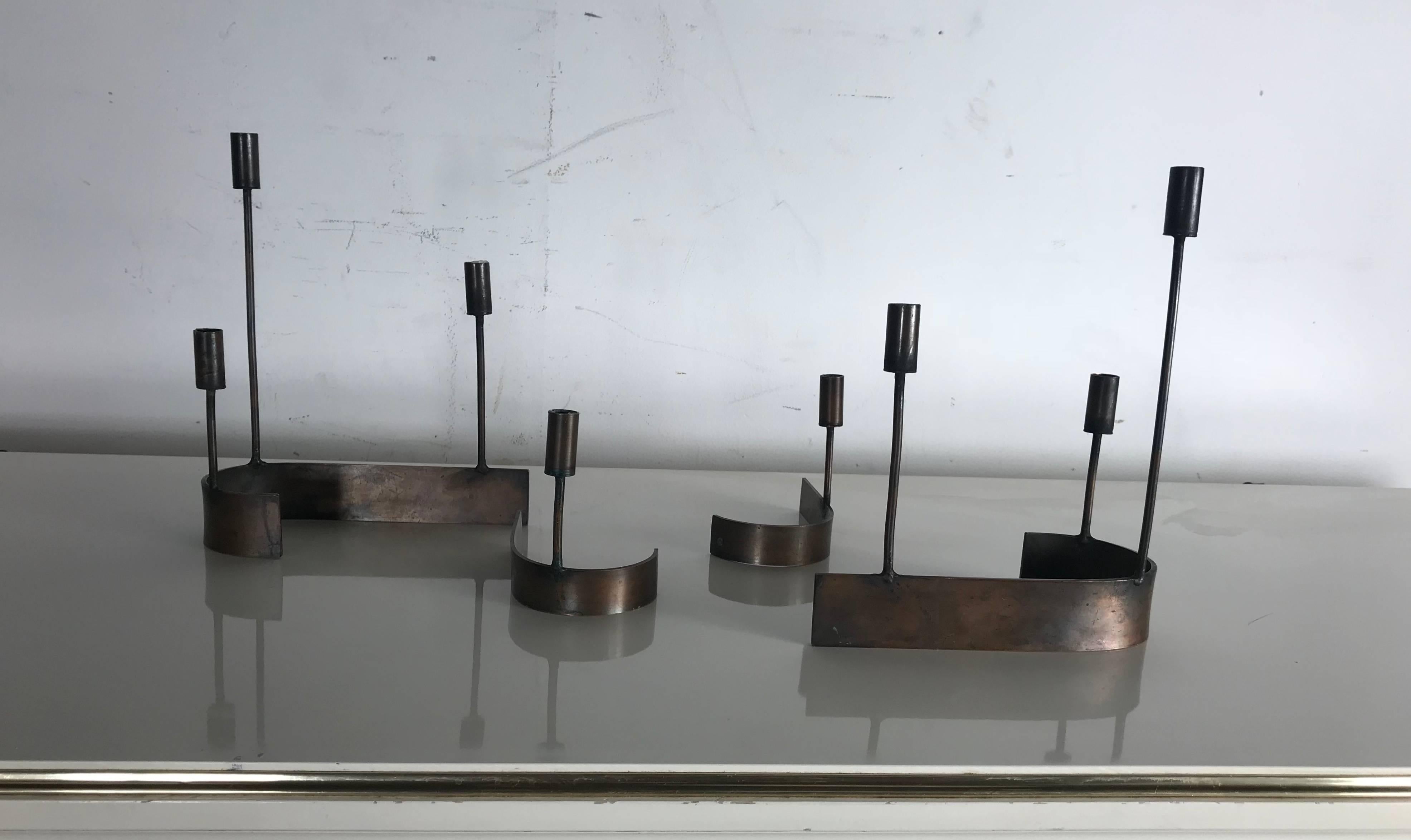 Four-Piece Modernist Copper Candelabrum by Chet Spacher In Good Condition In Buffalo, NY
