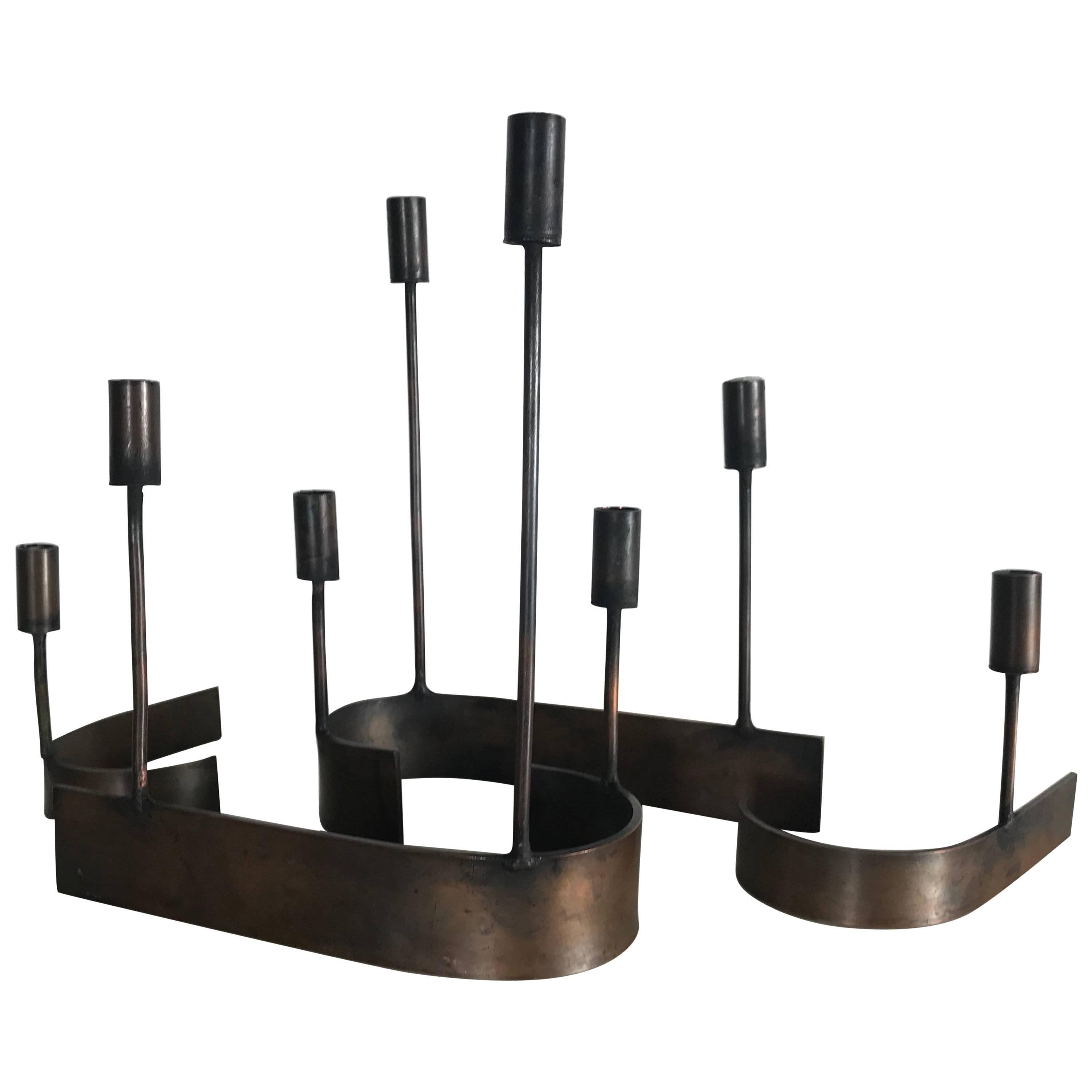 Four-Piece Modernist Copper Candelabrum by Chet Spacher