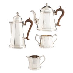 Four Piece Queen Anne Style Sterling Silver Tea Set Sheffield 1933