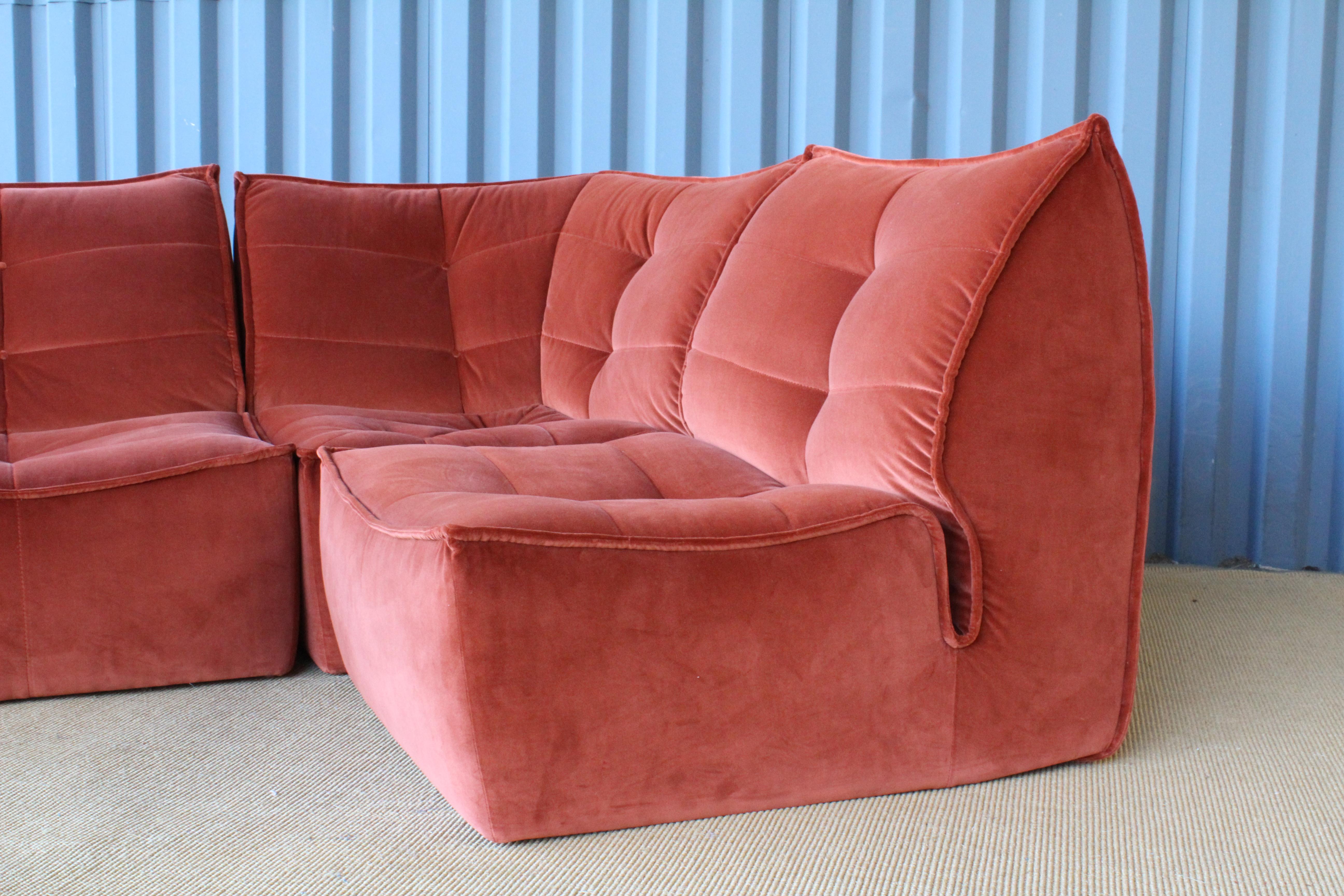 Velvet Four-Piece Sectional Sofa, Italy, 1960s