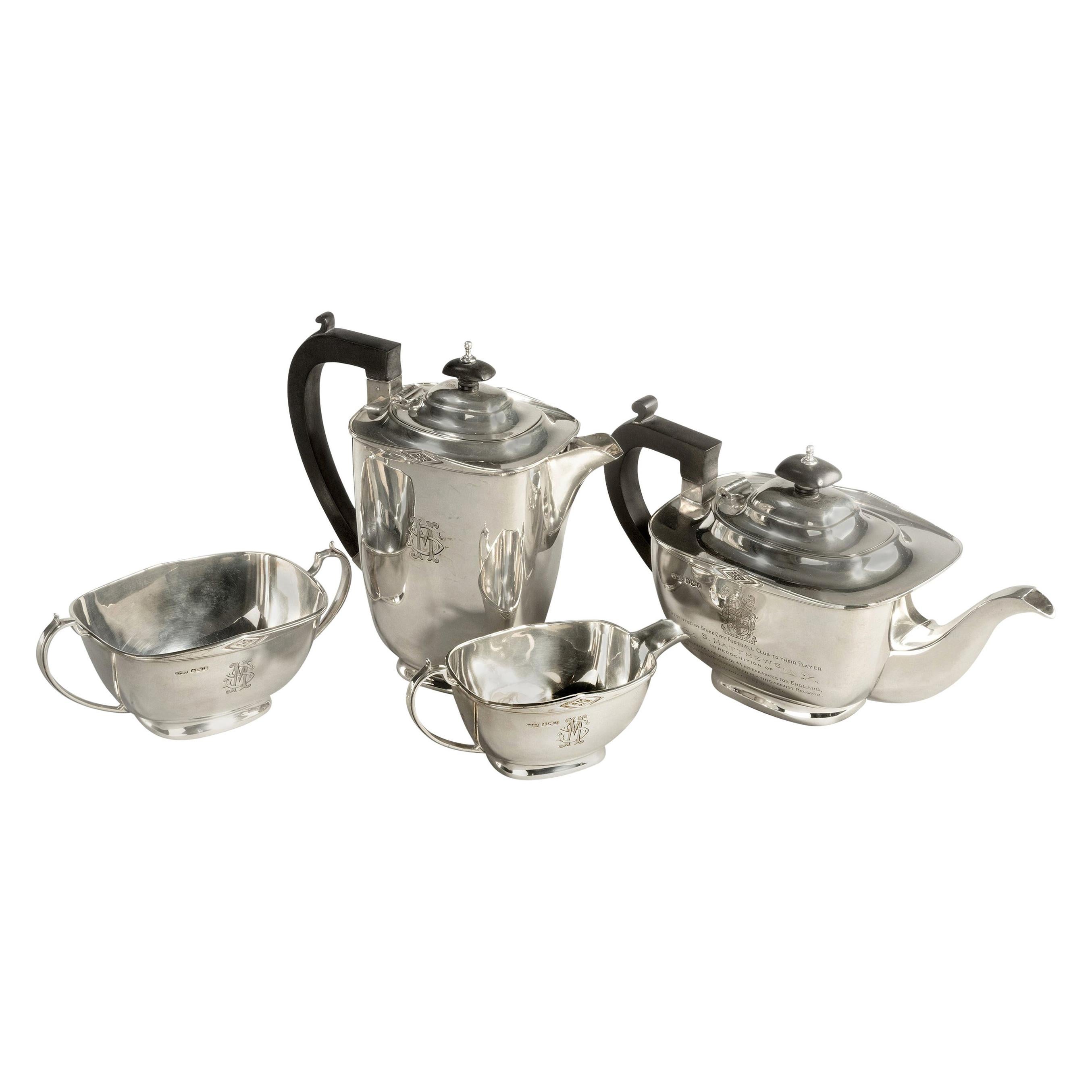 Four-Piece Silver Tea Set of Football Importance, 1946, England