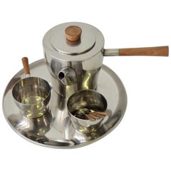 Four Piece Stainless with Teak Coffee Tea or Cocoa Service Dana DFA, Denmark
