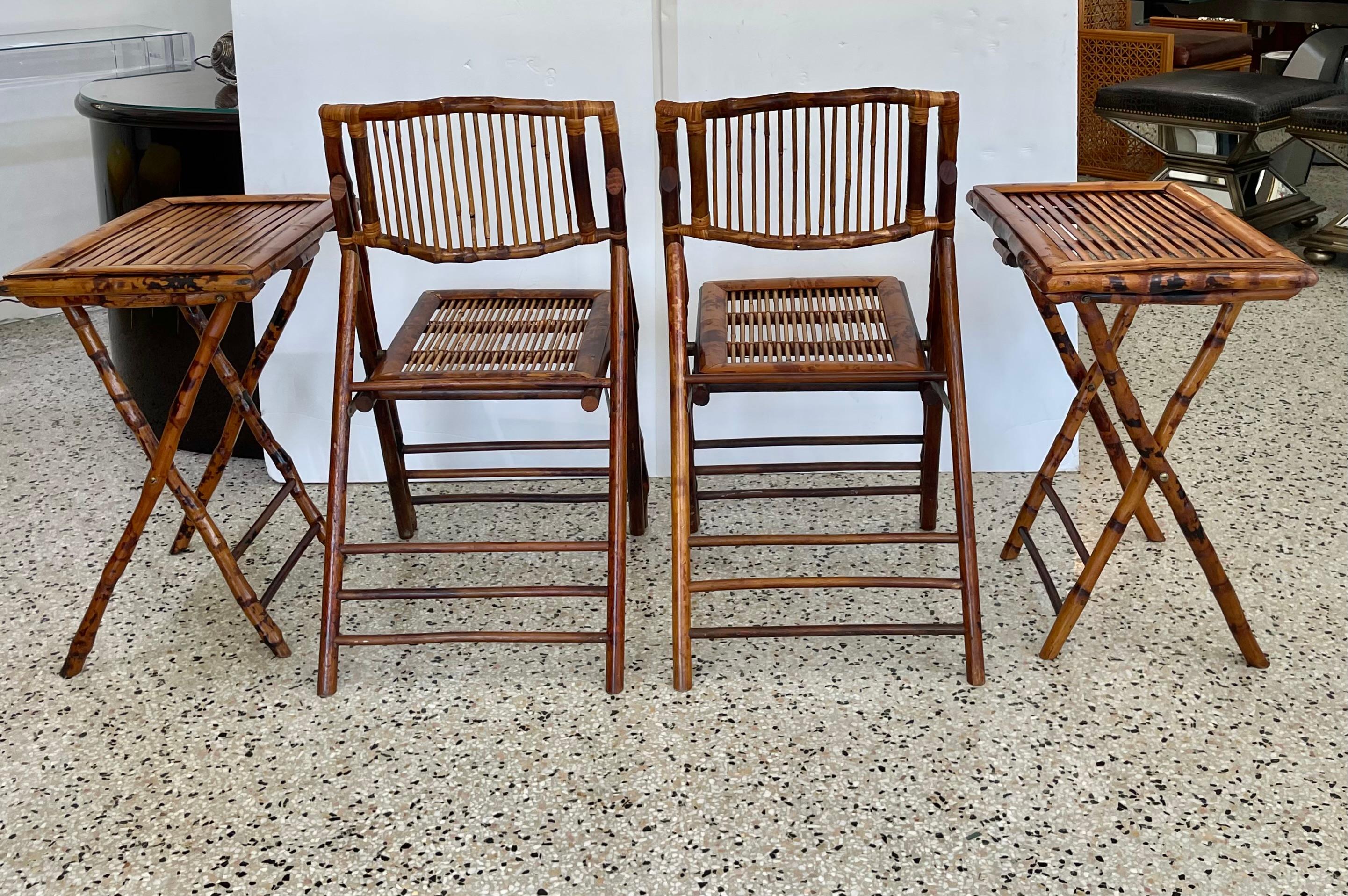 Four Piece Tortoise Bamboo Patio Set For Sale 5