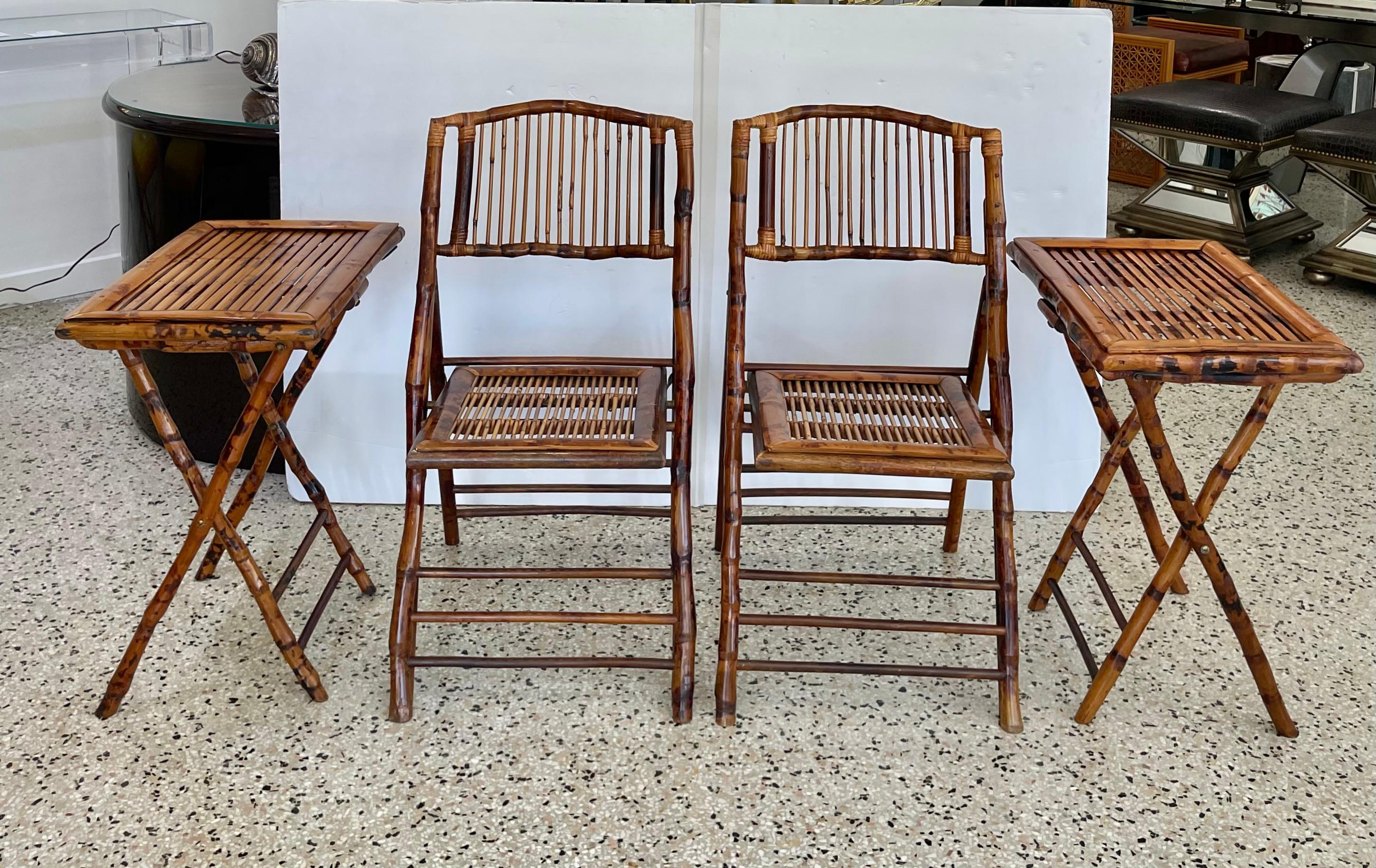 Four Piece Tortoise Bamboo Patio Set For Sale 7