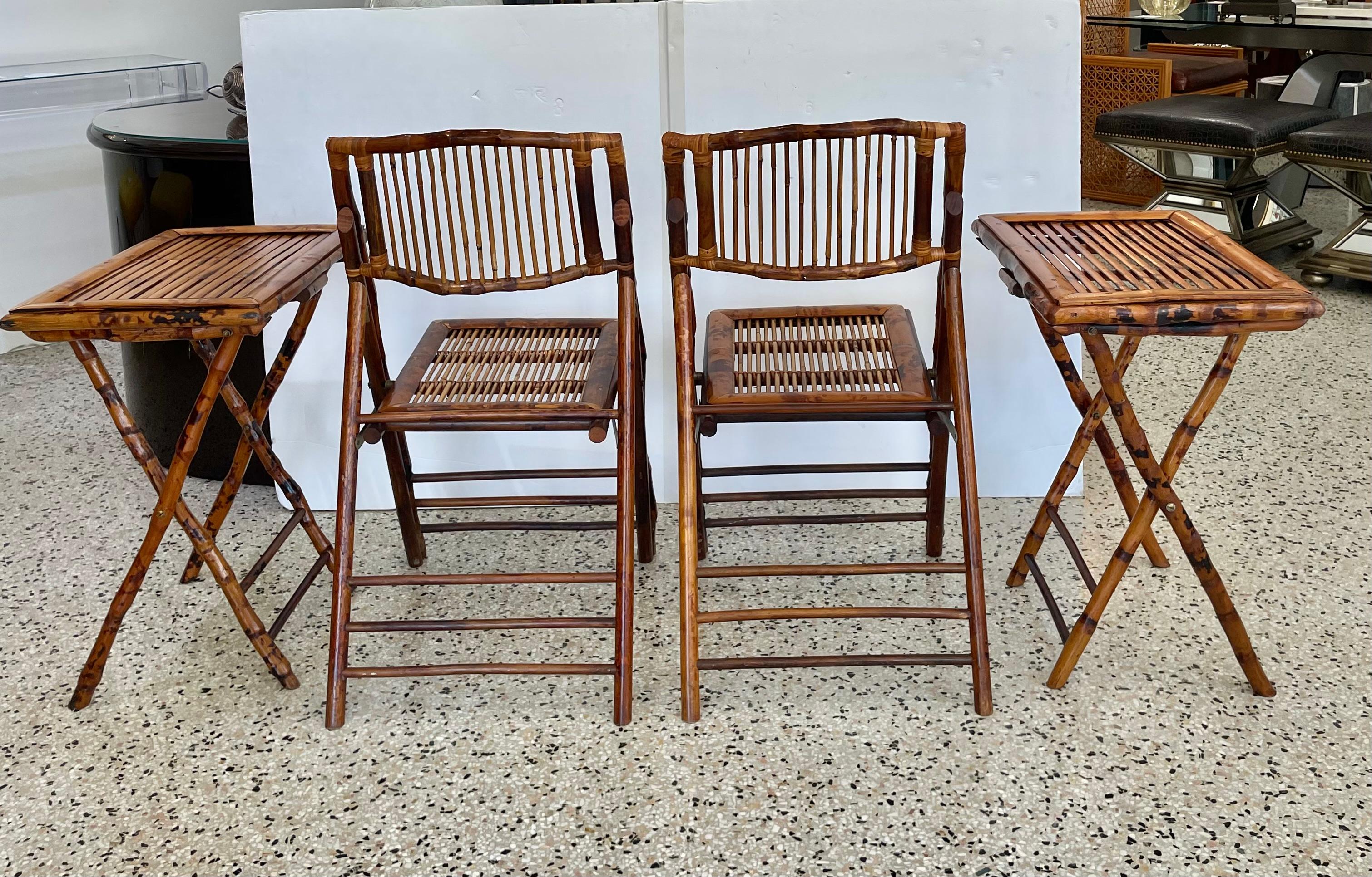 Four Piece Tortoise Bamboo Patio Set For Sale 11