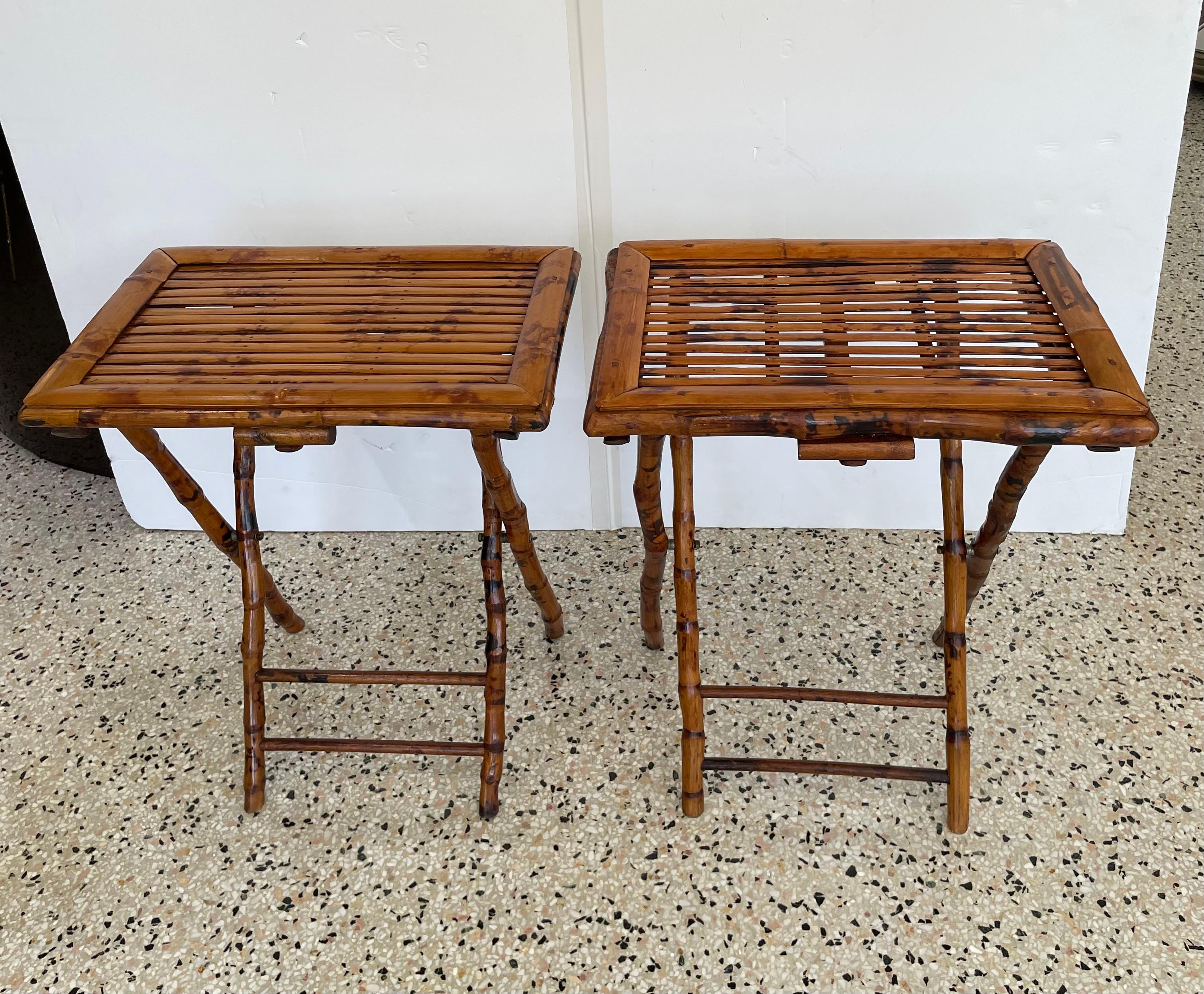 This stylish and chic tortoise bamboo set of tables and chairs will be the perfect pieces for the patio, garden house or beachside retreat. 

Note: Dimensions of the tables open are 25.50