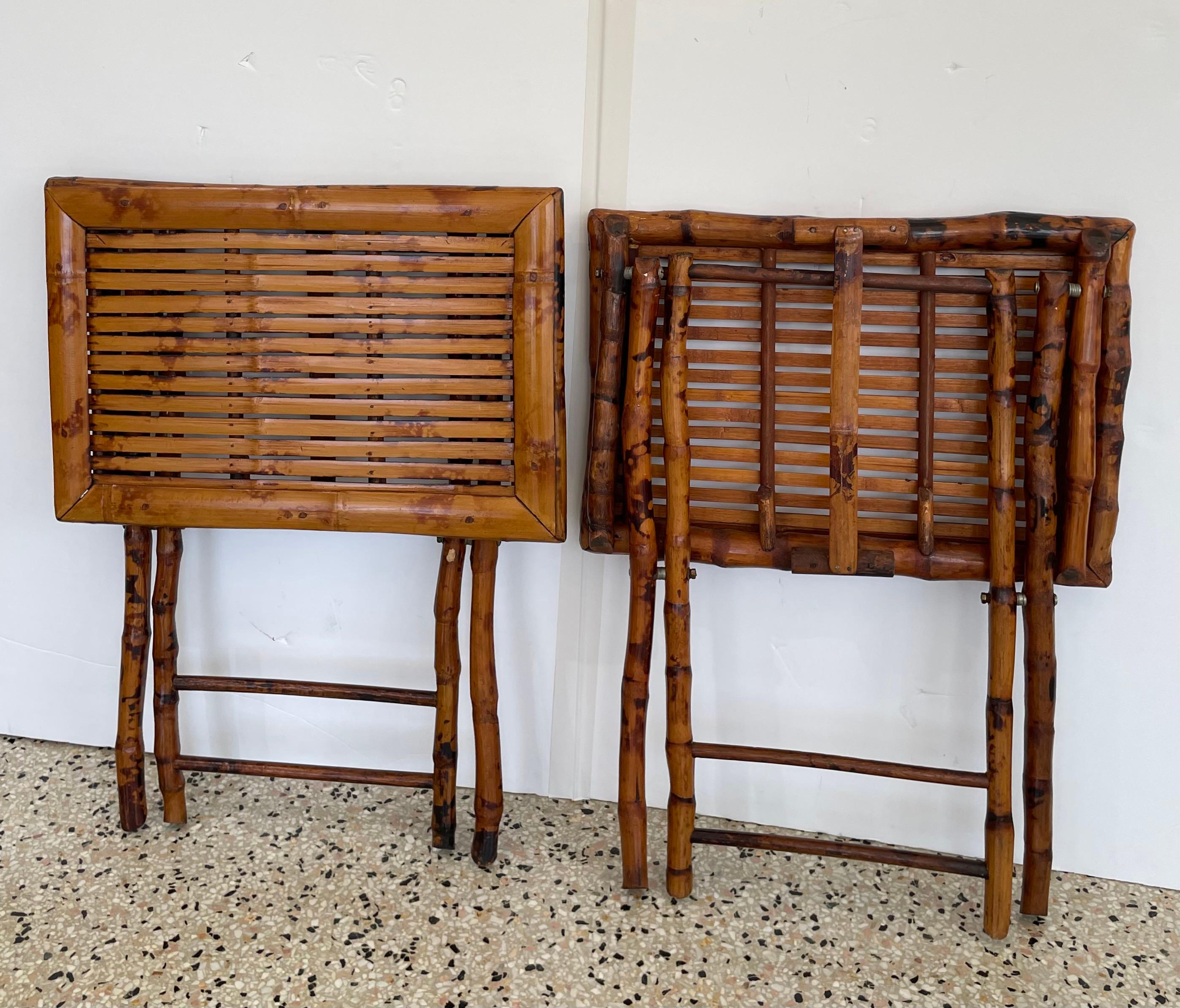 Chinese Four Piece Tortoise Bamboo Patio Set For Sale