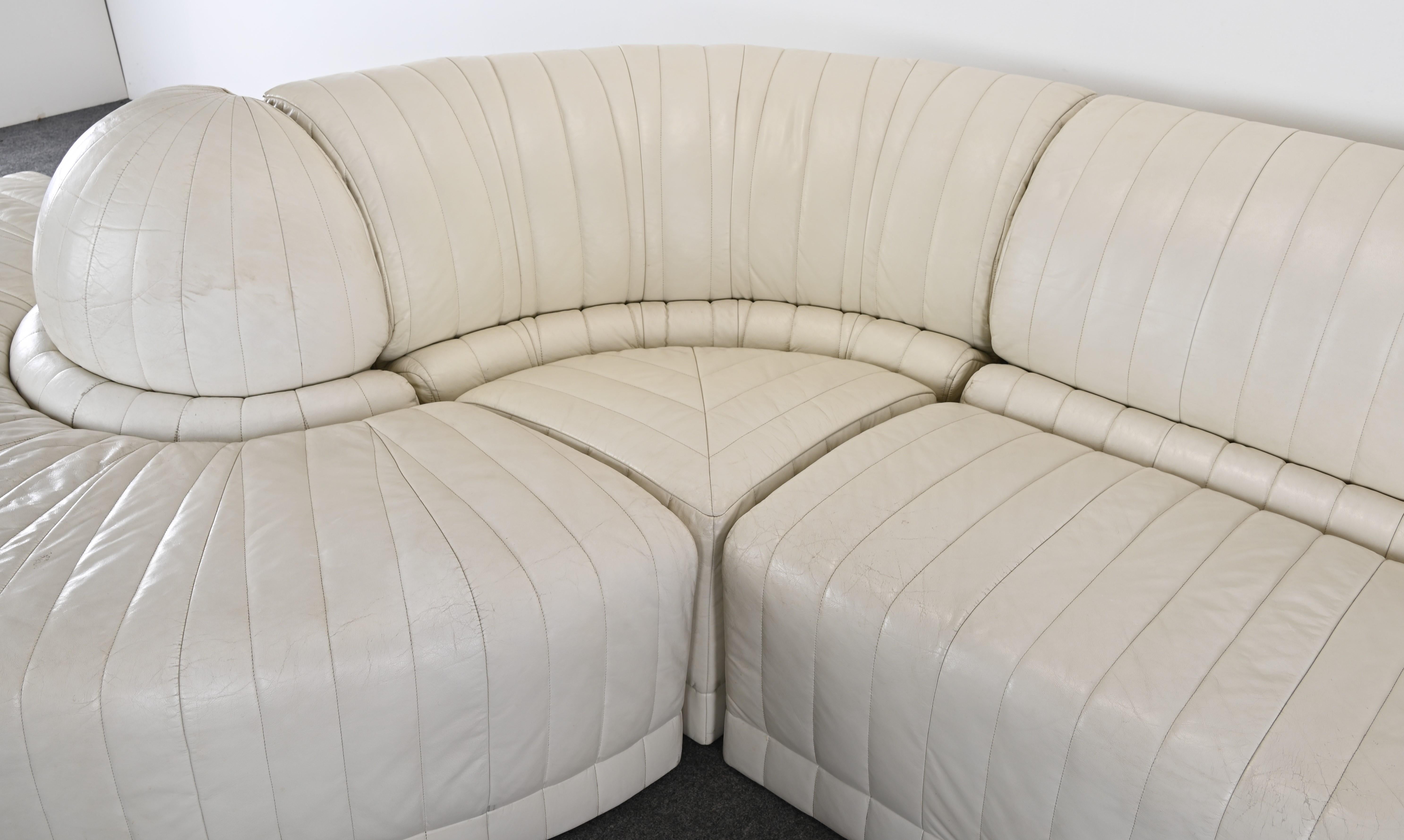 Four Piece White Leather Sectional Sofa by Roche Bobois, 1985 2