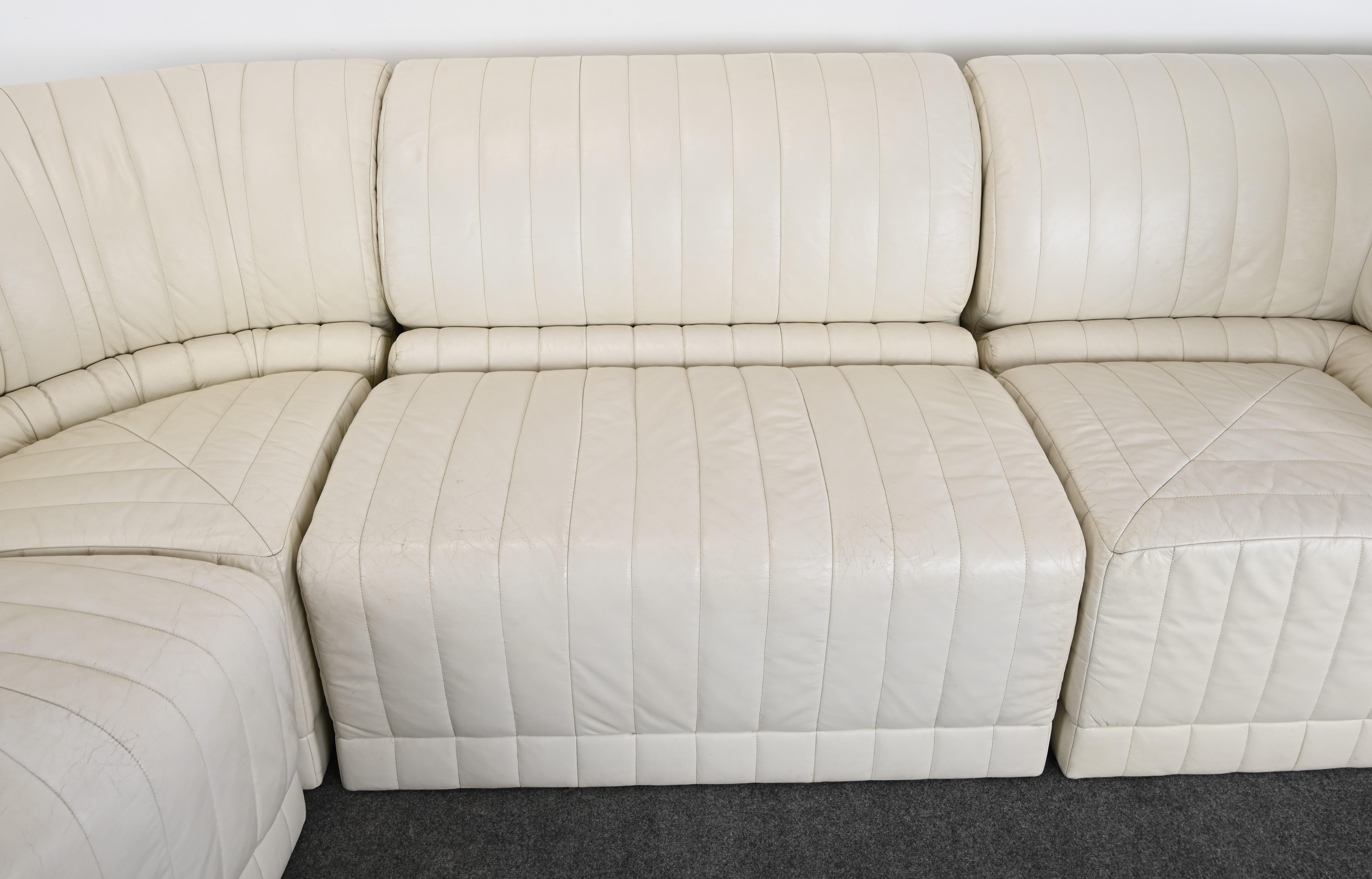 Four Piece White Leather Sectional Sofa by Roche Bobois, 1985 3