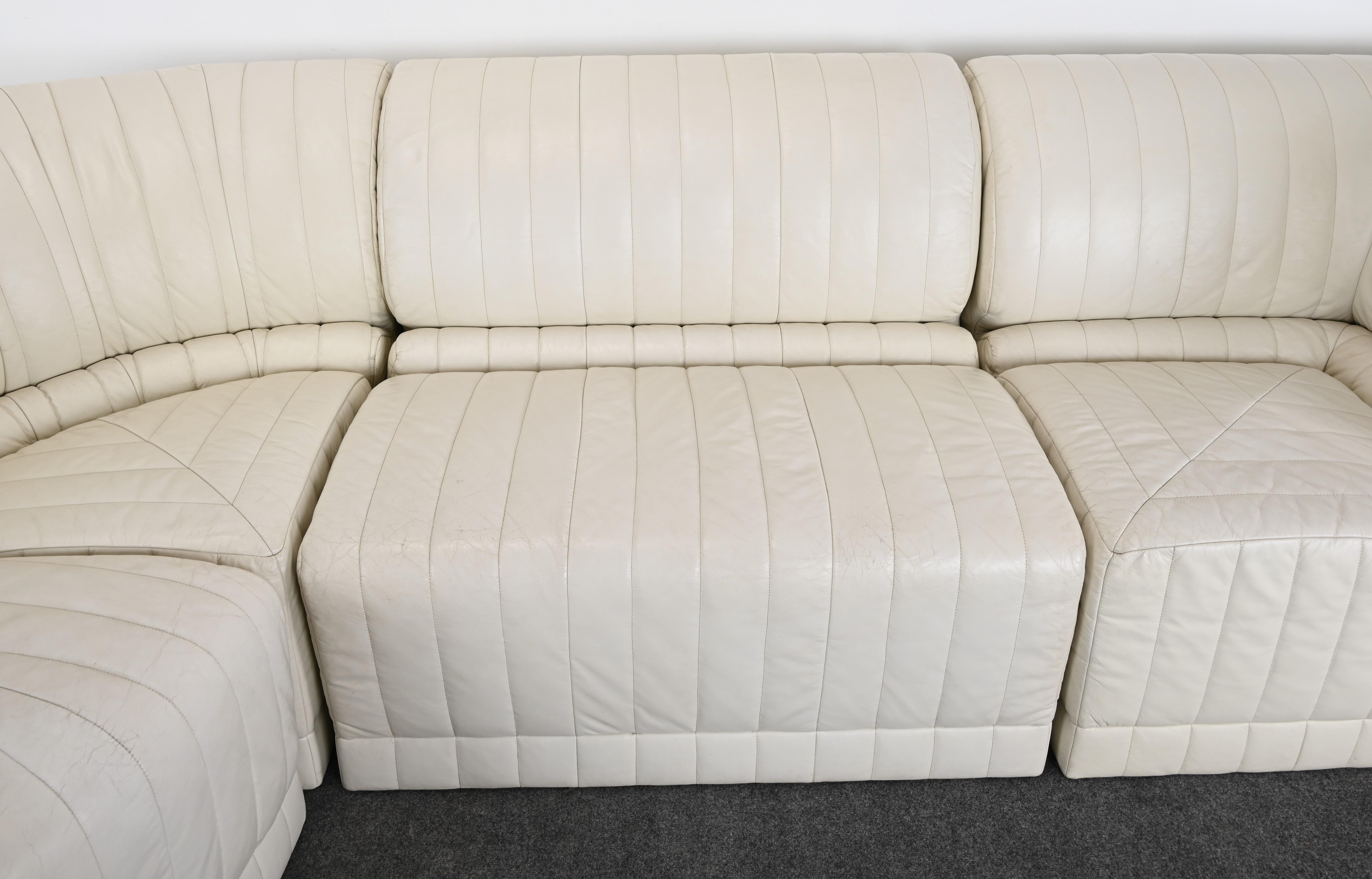 Vierteiliges Sofa aus weißem Leder von Roche Bobois, 1985 6