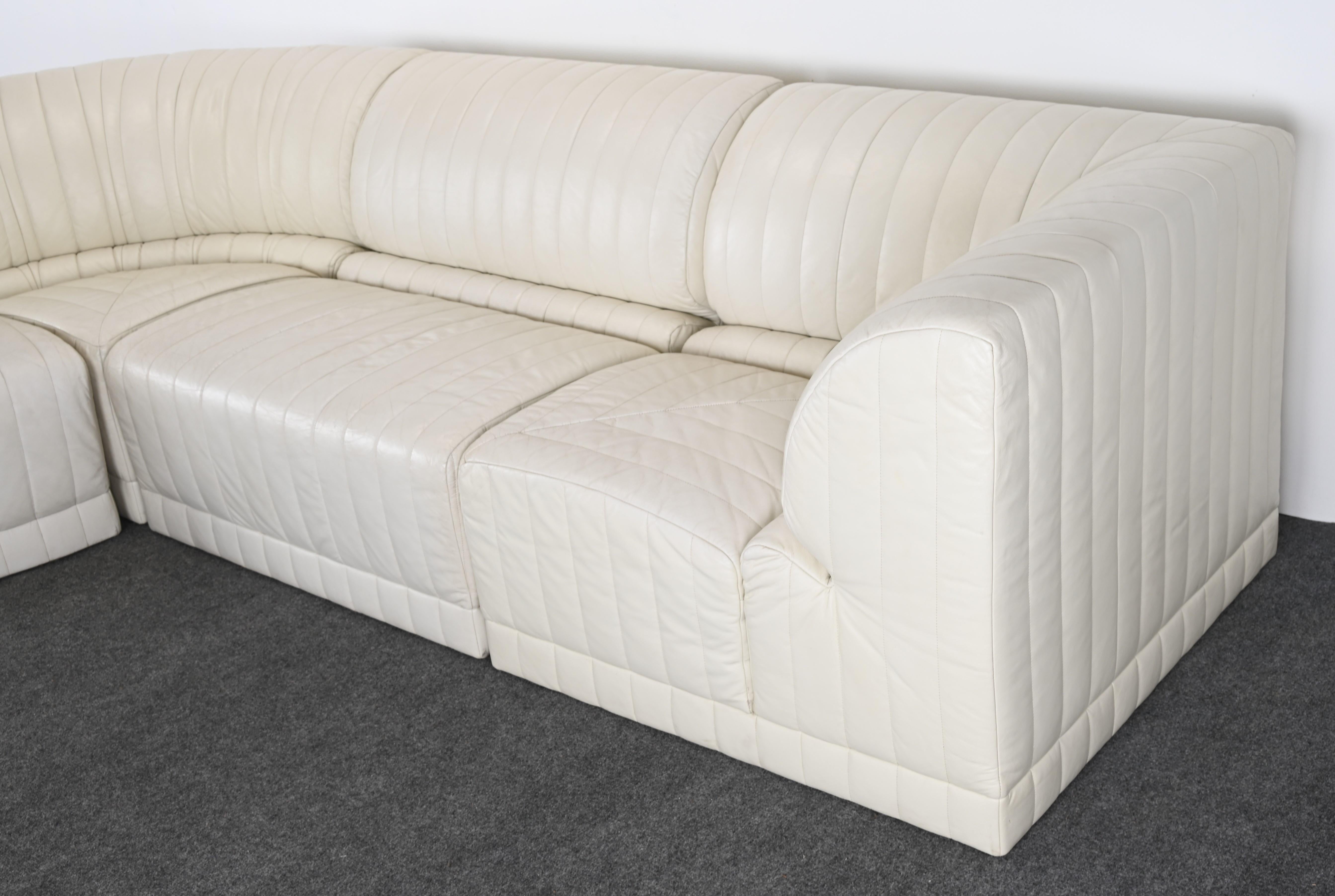 Mid-Century Modern Four Piece White Leather Sectional Sofa by Roche Bobois, 1985