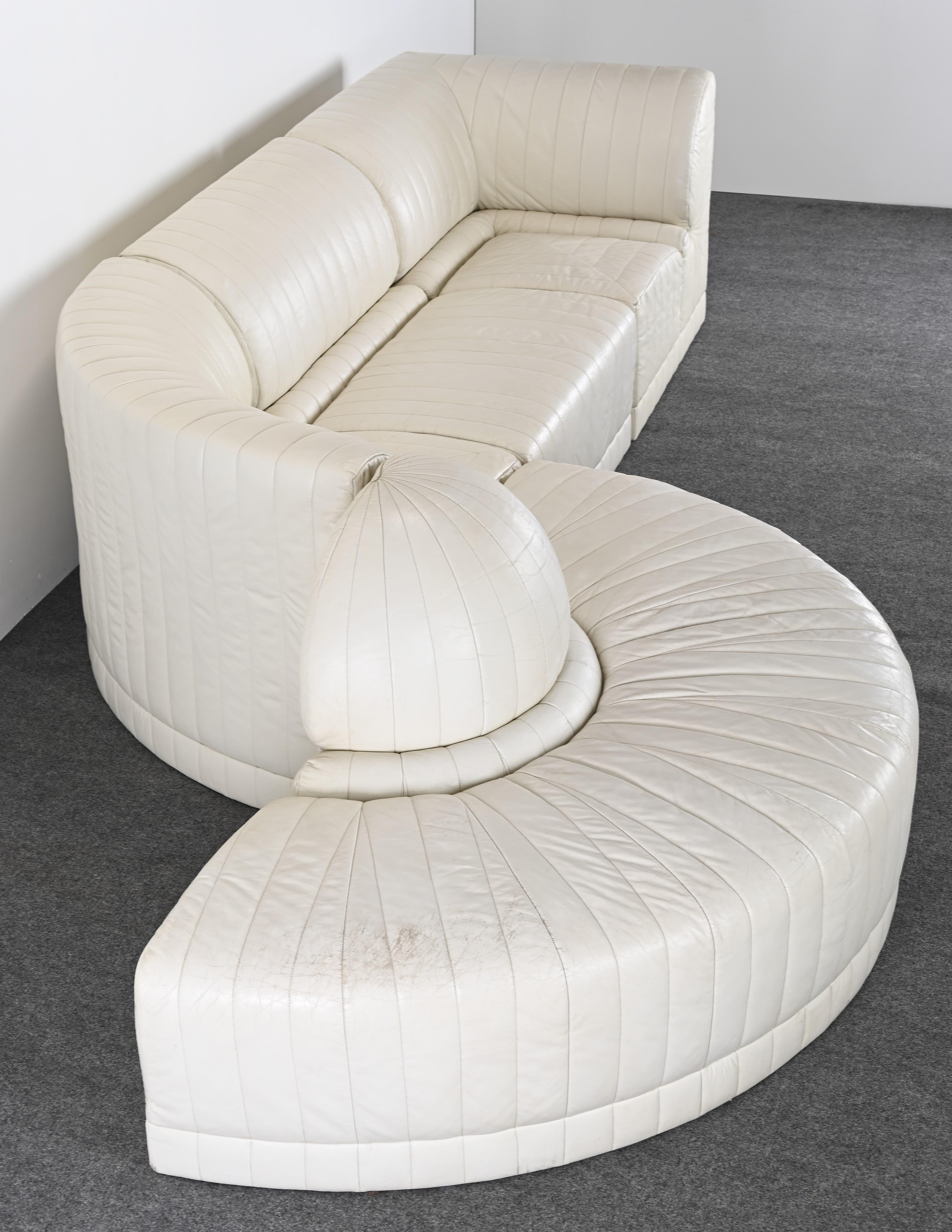Vierteiliges Sofa aus weißem Leder von Roche Bobois, 1985 2