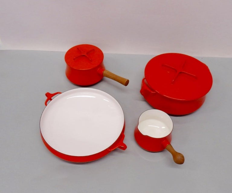 Four Pieces Dansk JHQ France Red Enamel Cookware For Sale at 1stdibs
