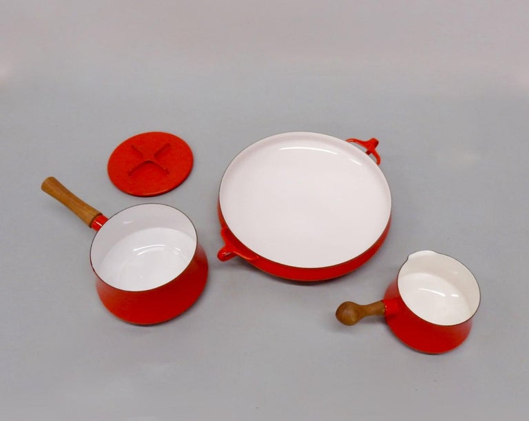 Four Pieces Dansk JHQ France Red Enamel Cookware For Sale at 1stdibs