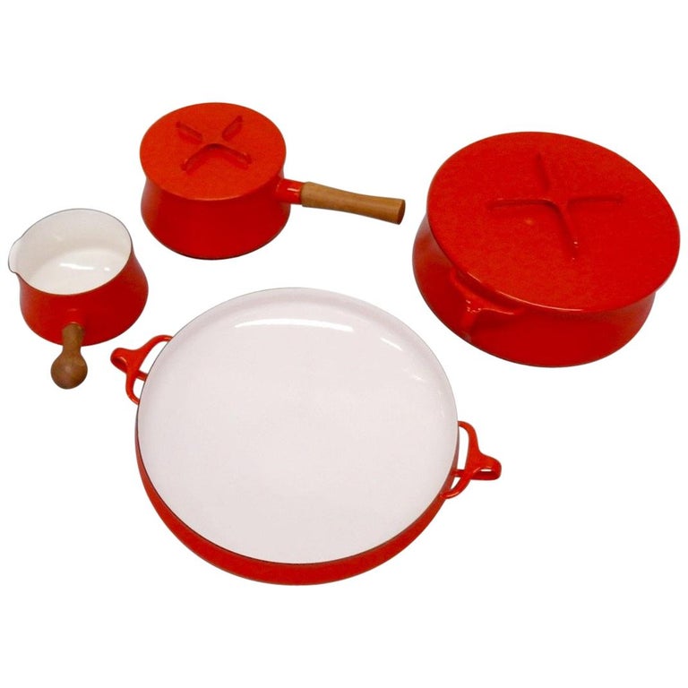 Four Pieces Dansk JHQ France Red Enamel Cookware For Sale at 1stdibs