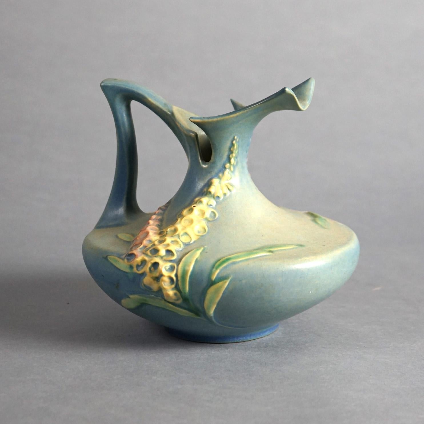 Four Pieces of Blue Roseville Art Pottery with Foxglove Pattern Mid 20thC 1