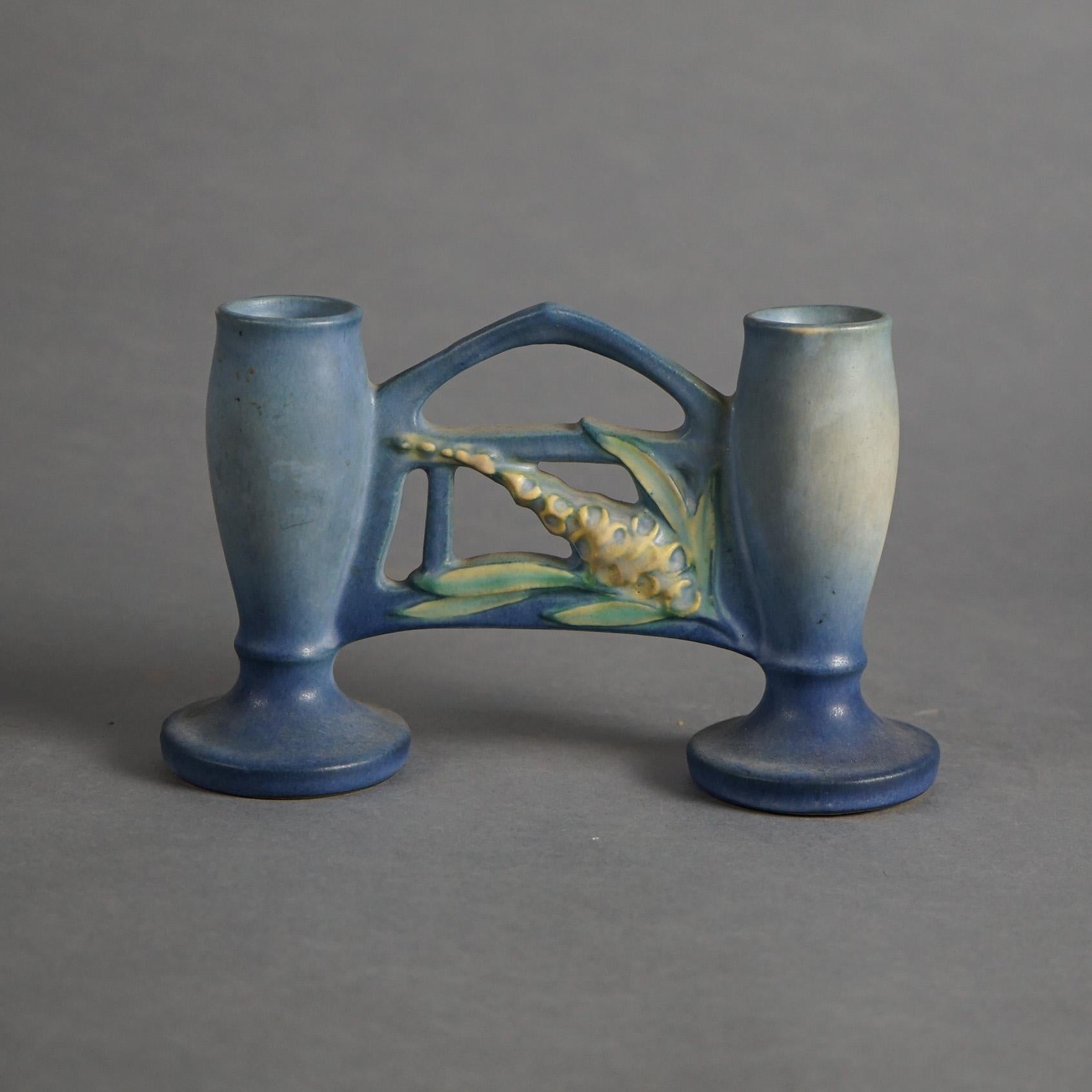Four Pieces of Blue Roseville Art Pottery with Foxglove Pattern Mid 20thC 2