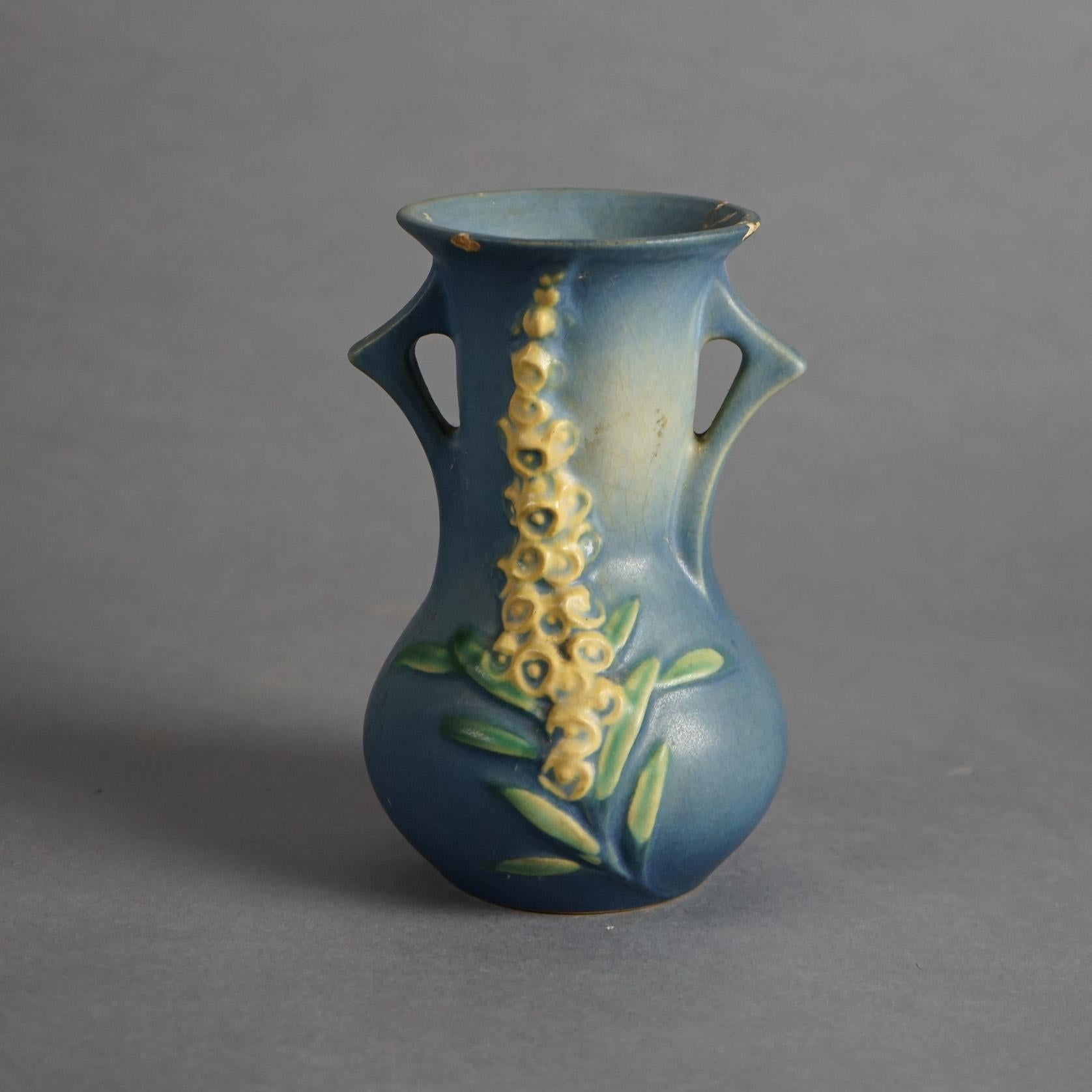 Four Pieces of Blue Roseville Art Pottery with Foxglove Pattern Mid 20thC 3