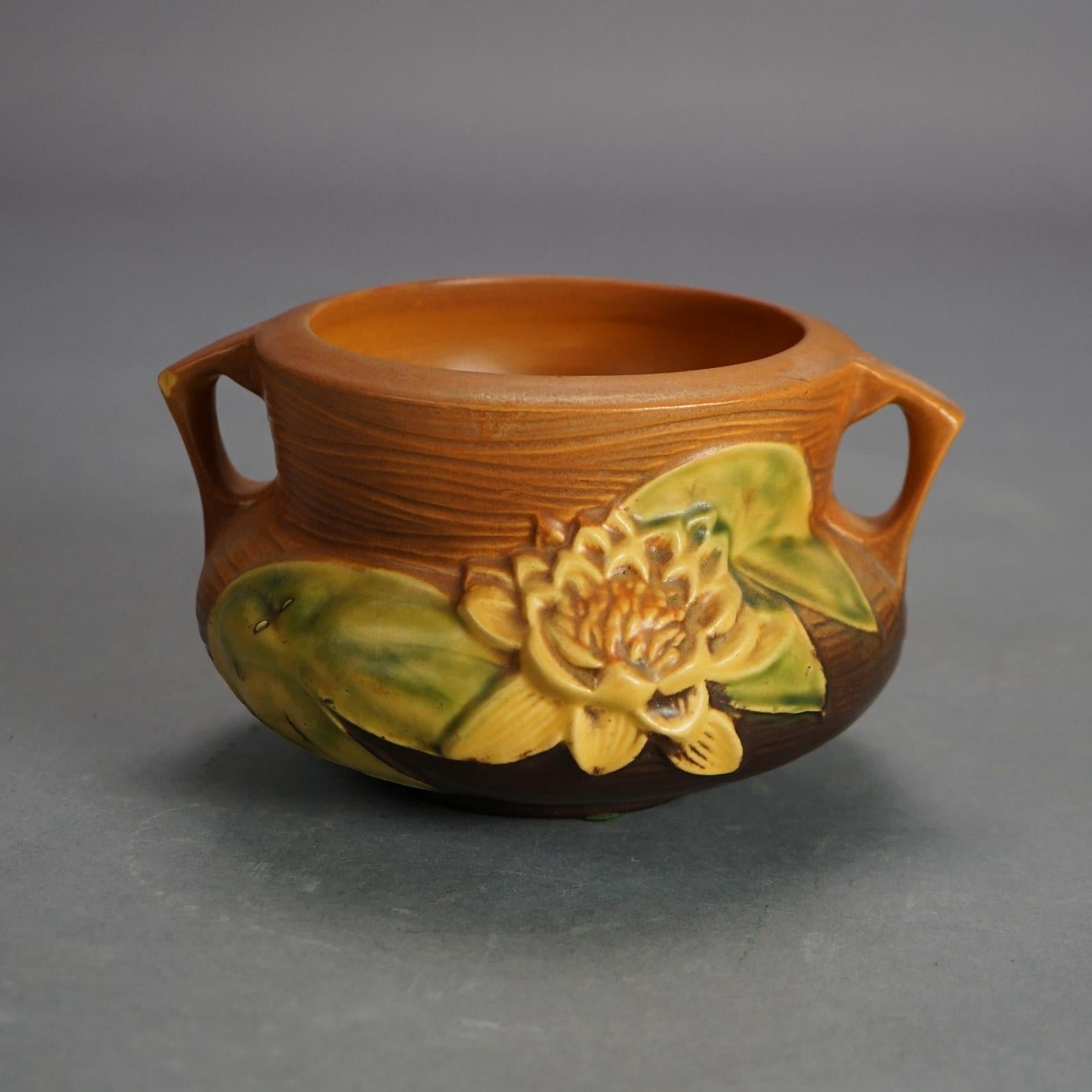 20th Century Four Pieces of Brown Roseville Art Pottery with Water Lily Pattern Mid 20thC