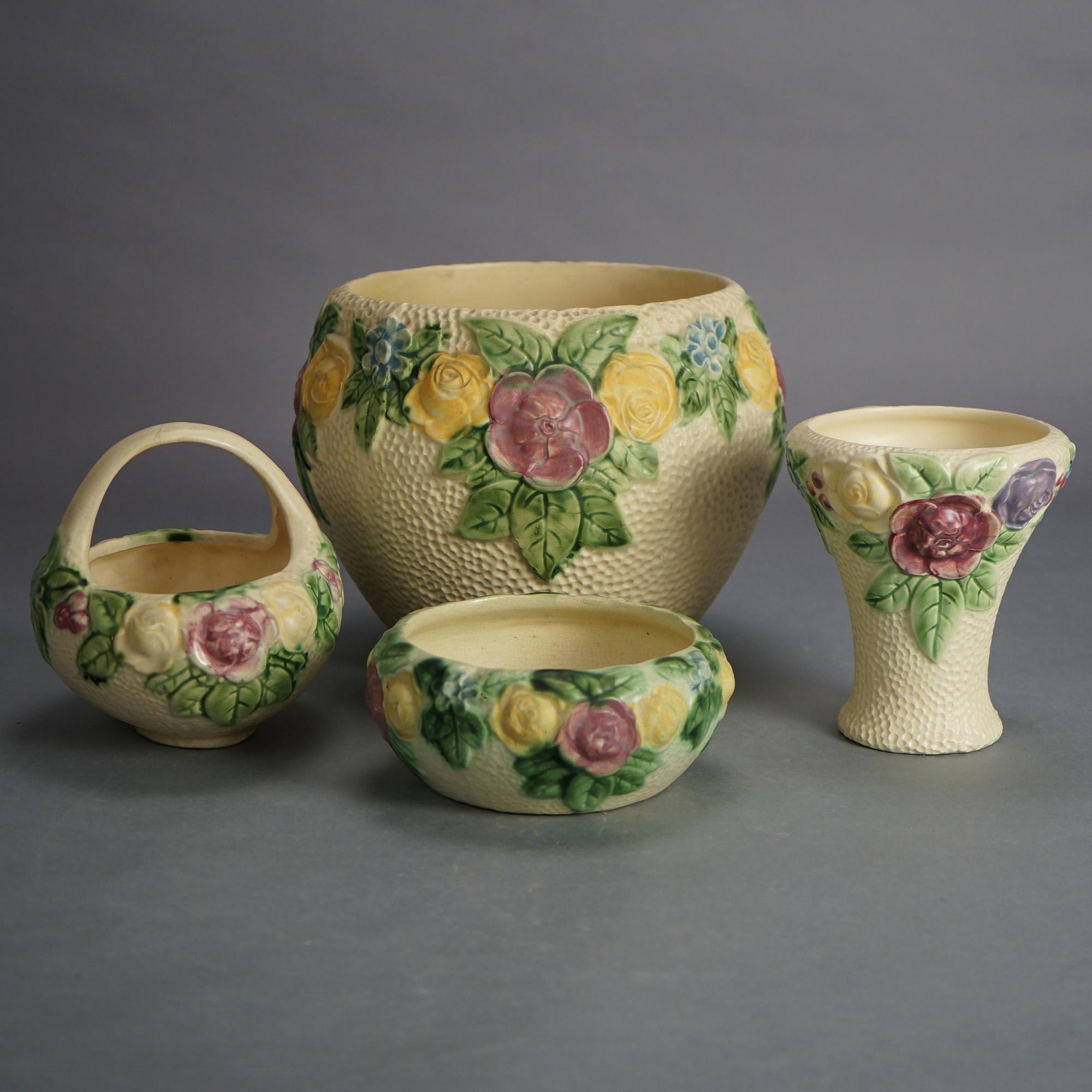 Arts and Crafts Four Pieces of Roseville Art Pottery, Rozanne, c1917
