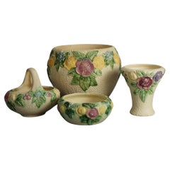 Antique Four Pieces of Roseville Art Pottery, Rozanne, c1917