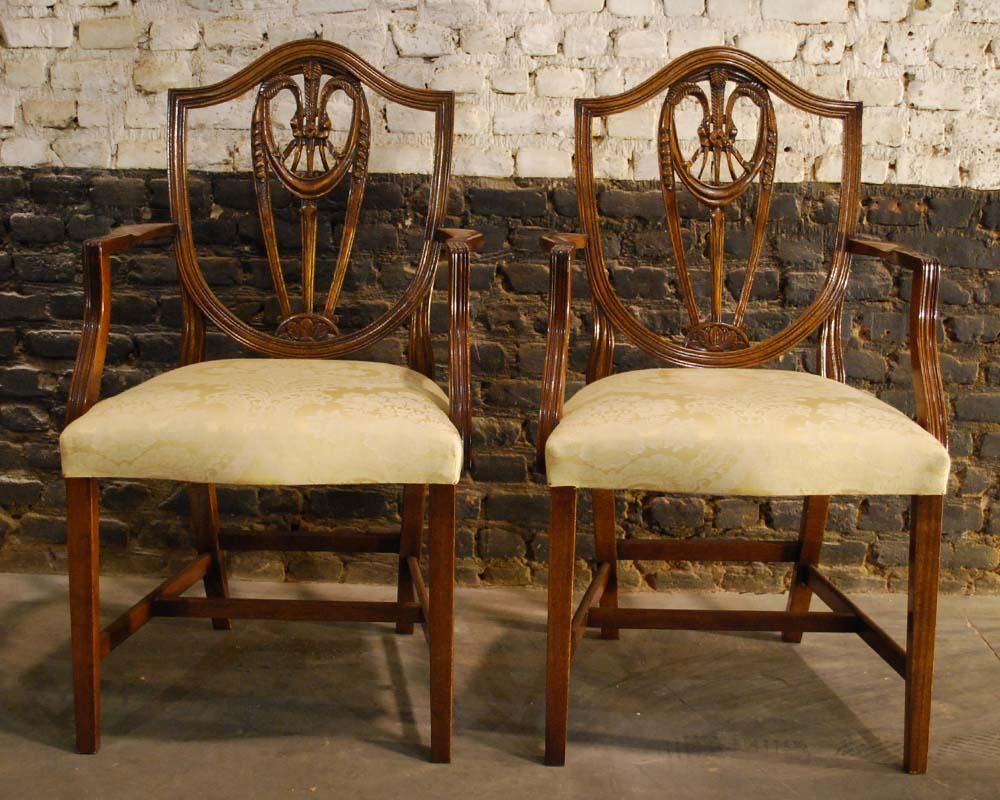 Upholstery Four-Pieces Set Sheraton Style Bevan Funnel Reprodux Mahogany Dining Chairs