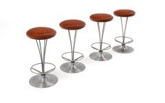 Four Piet Hein Counter Height Bar Stools, New Cognac Leather
