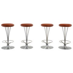 Four Piet Hein Counter Height Bar Stools, New Cognac Leather