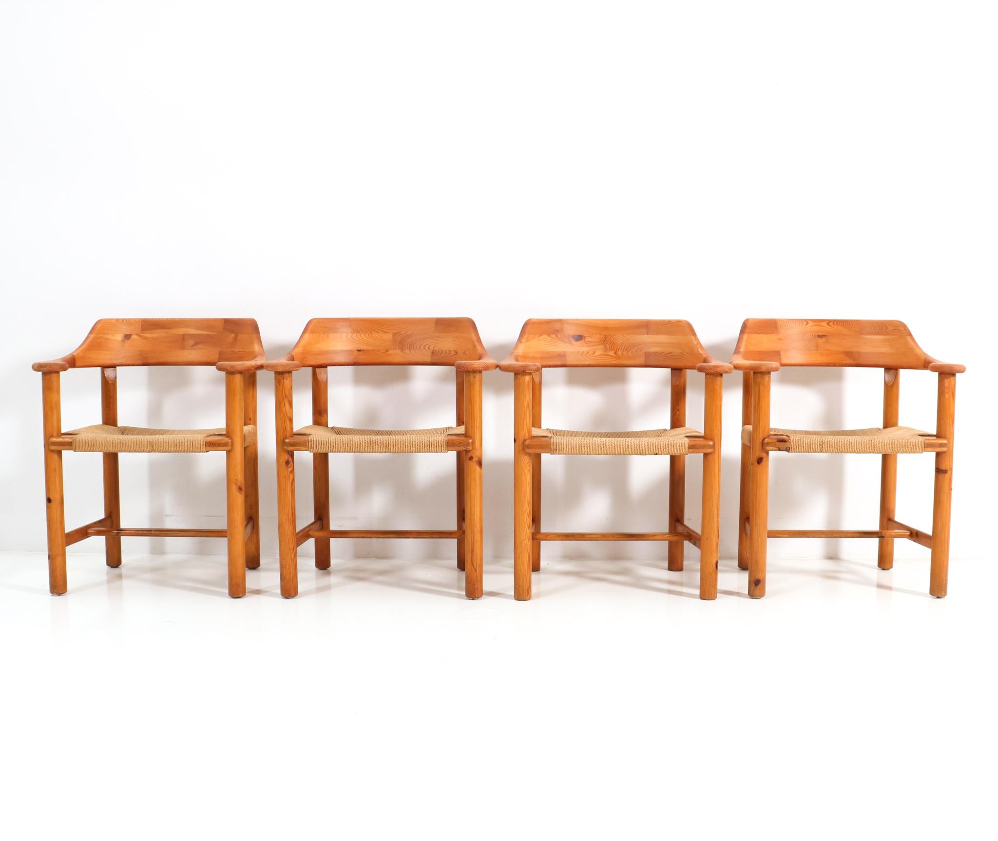 Four Pine Mid-Century Modern Armchairs by Rainer Daumiller, 1970s In Good Condition In Amsterdam, NL