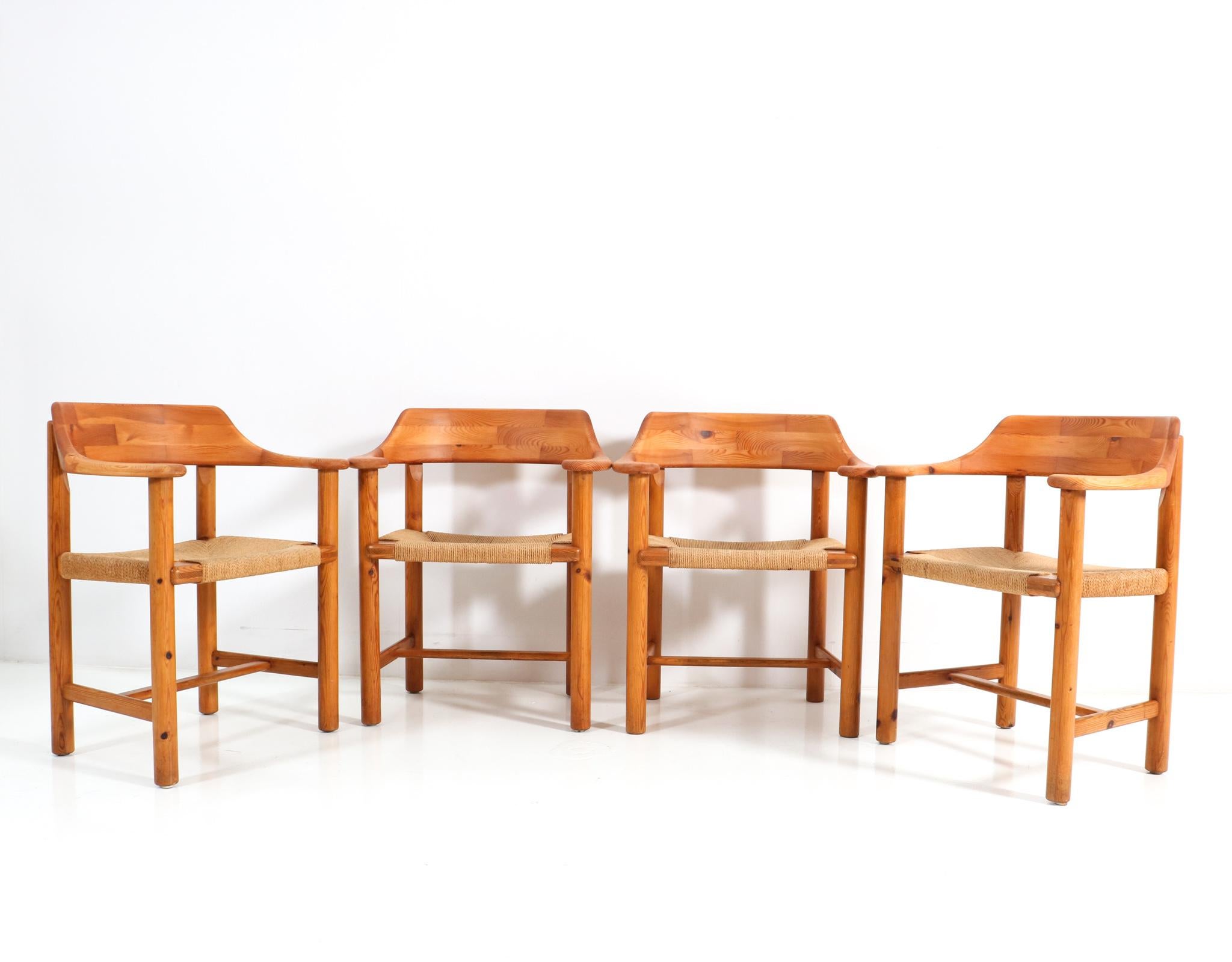 Late 20th Century Four Pine Mid-Century Modern Armchairs by Rainer Daumiller, 1970s