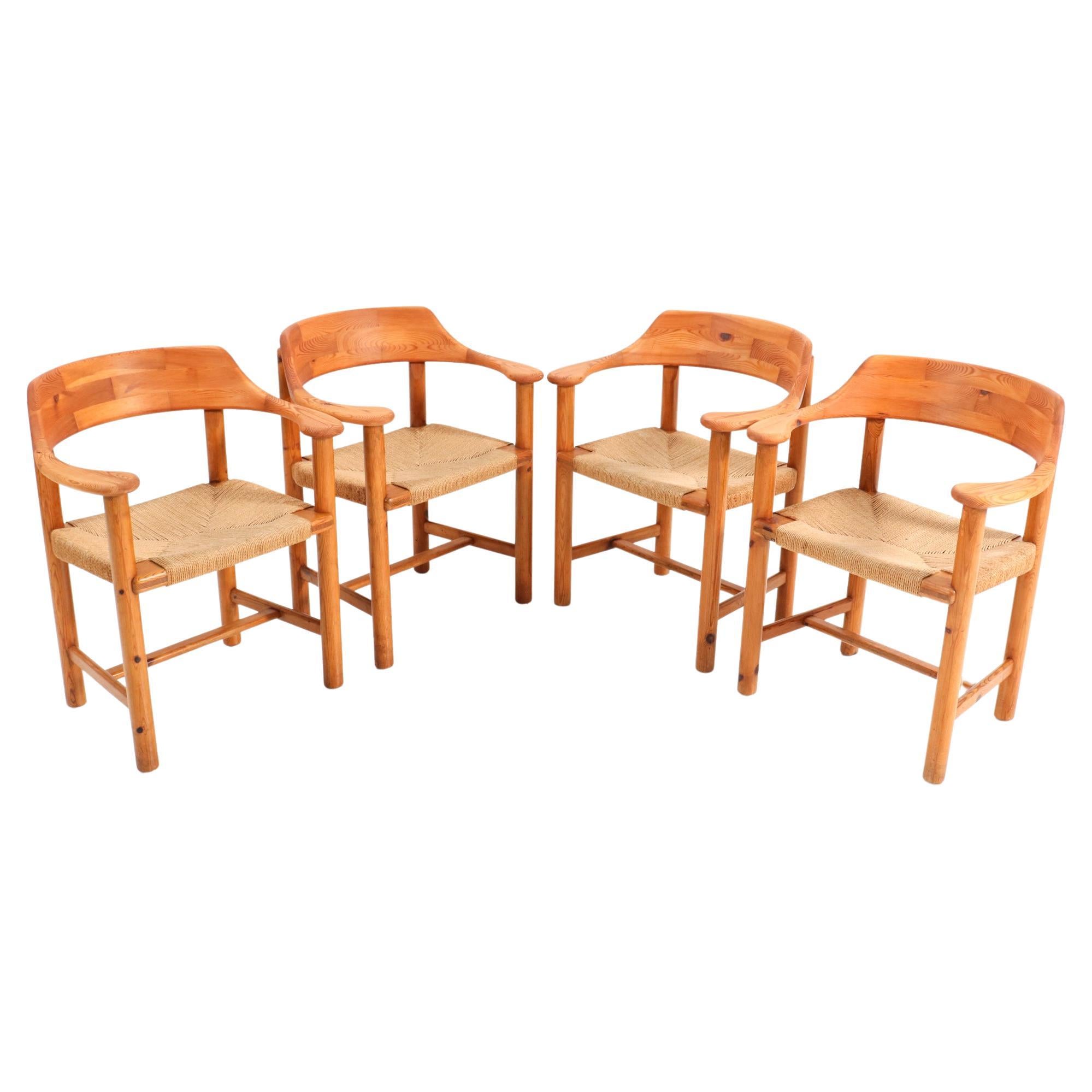 Four Pine Mid-Century Modern Armchairs by Rainer Daumiller, 1970s