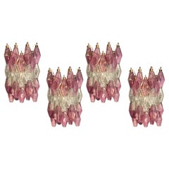 Four  Pink and Clear Poliedri Sconces Carlo Scarpa Venini Variation, 1980'