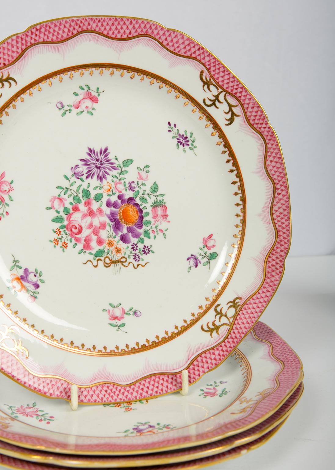 Qing Four Pink Antique Worcester Dishes in the Famille Rose Style