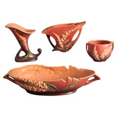 Four Pink Roseville Art Pottery with Foxglove Pattern Mid 20thC