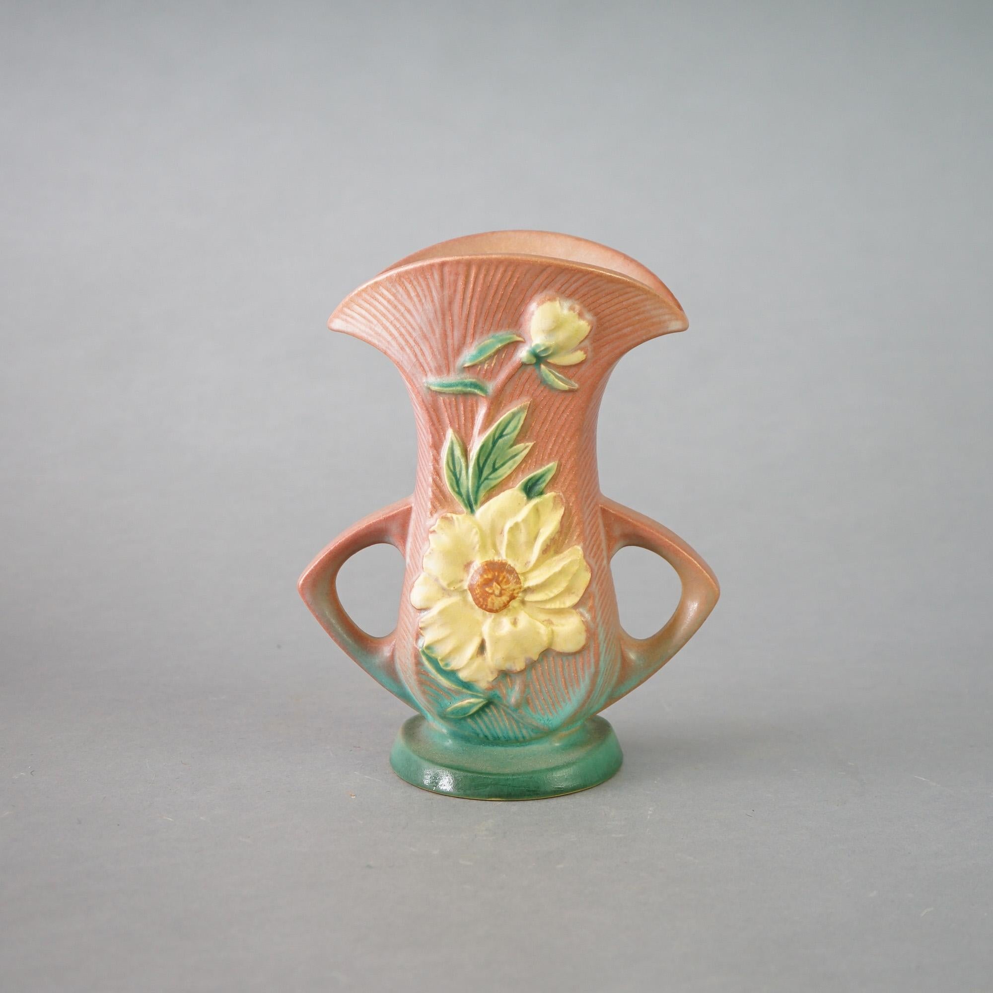 Arts and Crafts Four Pink Roseville Pottery Pieces with Peony Pattern Mid 20thC