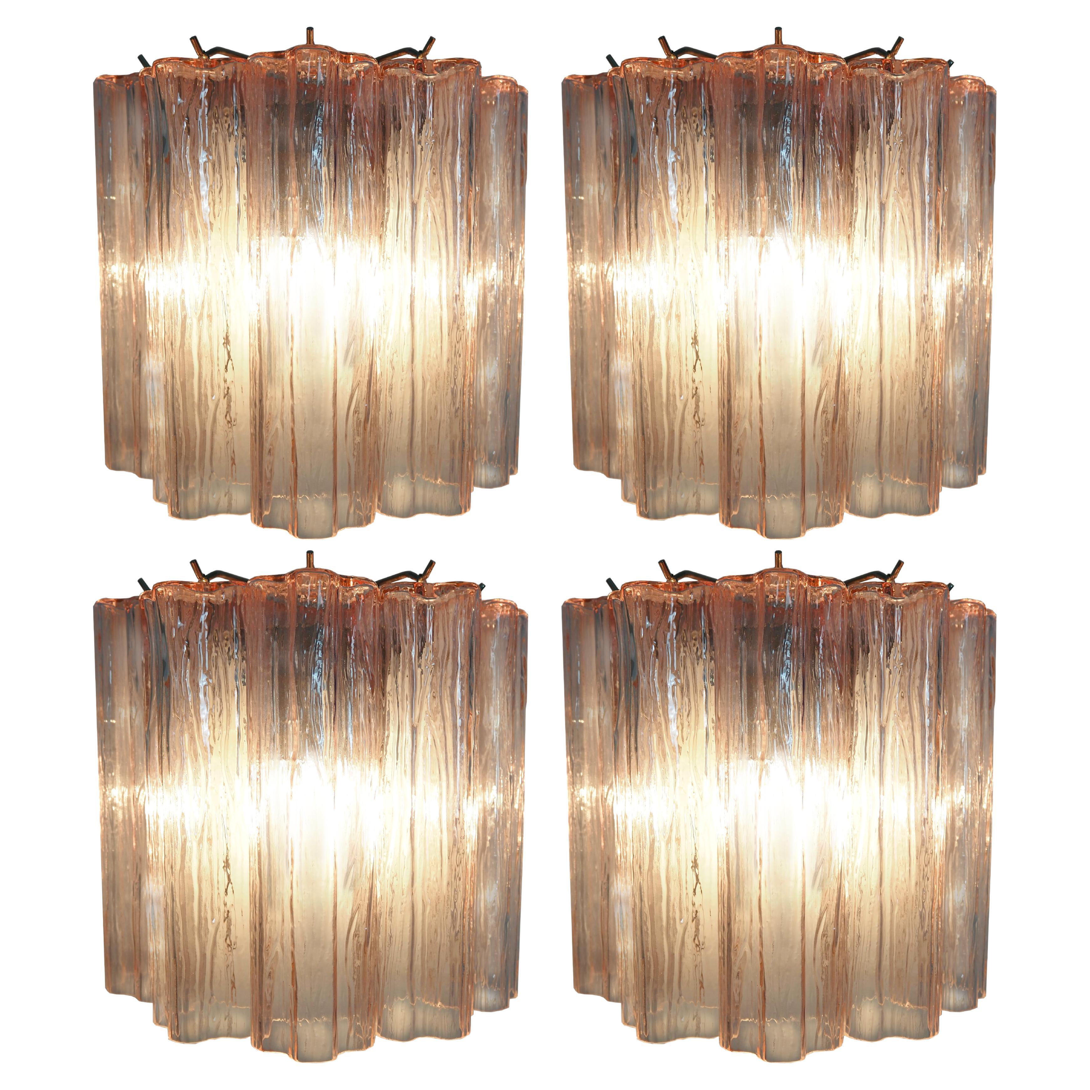 Midcentury Four Pink Tronchi Sconces Murano For Sale