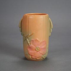 Four Pink Weller Art Pottery Items with Wild Rose Pattern Mid 20thC