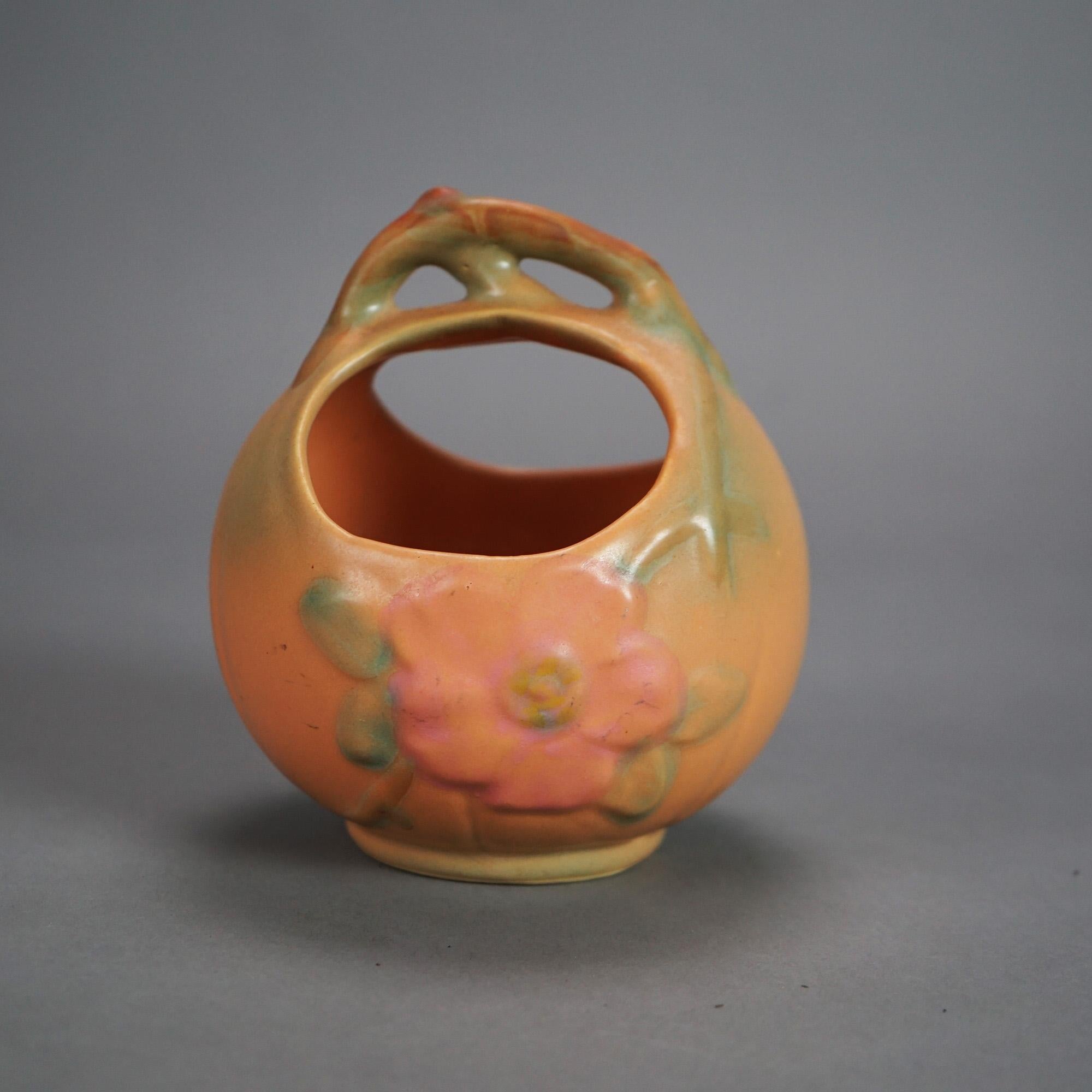Four Pink Weller Art Pottery Items with Wild Rose Pattern Mid 20thC In Good Condition In Big Flats, NY
