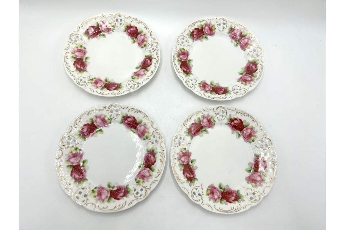 German Four Plates Moliere Rosenthal Chrysantheme Cacilie, 1898-1904.