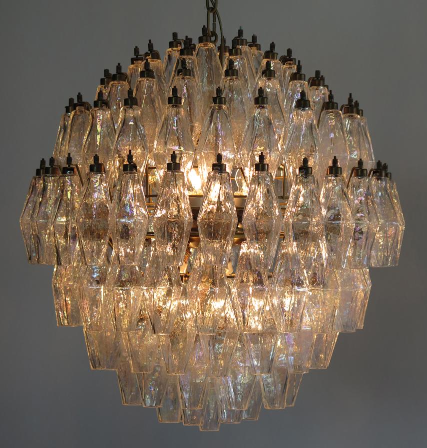 Four Poliedri Chandelier, 140 Iridescent Glass, Carlo Scarpa Style, Murano 8