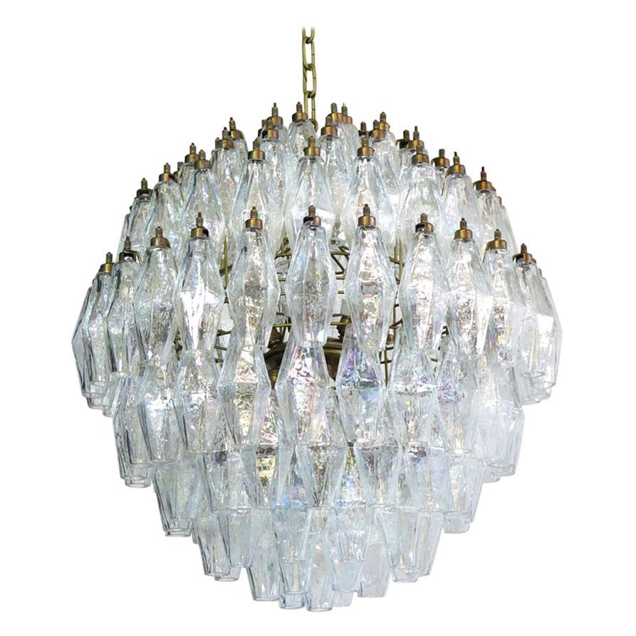 Four Poliedri Chandelier, 140 Iridescent Glass, Carlo Scarpa Style, Murano