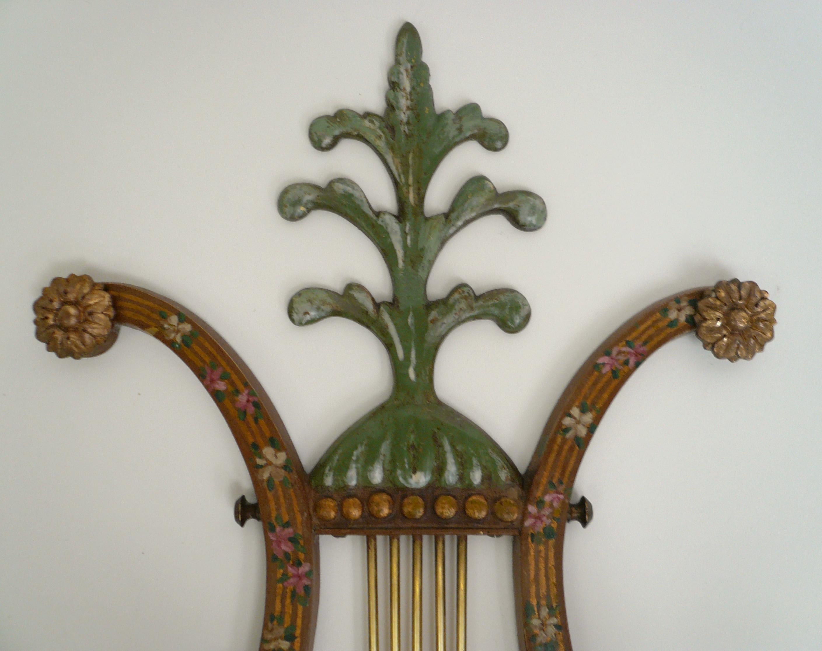 Four Polychrome Lyre form Sconces by Sterling Bronze Co. N.Y. In Good Condition In Pittsburgh, PA
