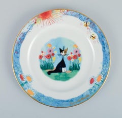 Four Porcelain Plates with Cat Motifs, Rosina Wachtmeister for Goebel, Germany